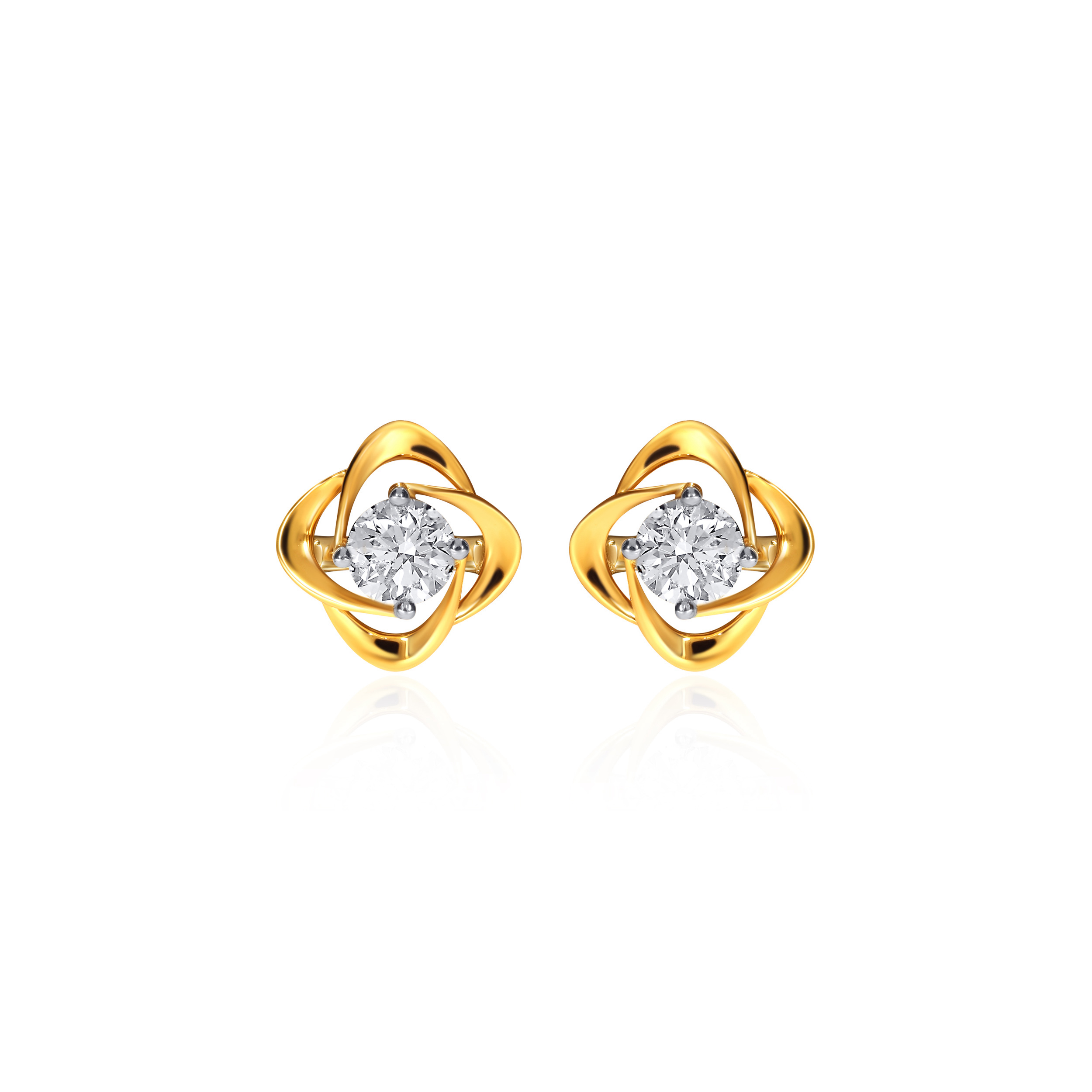 Overlapping Petals Solitaire Studs - Senco Gold and Diamonds