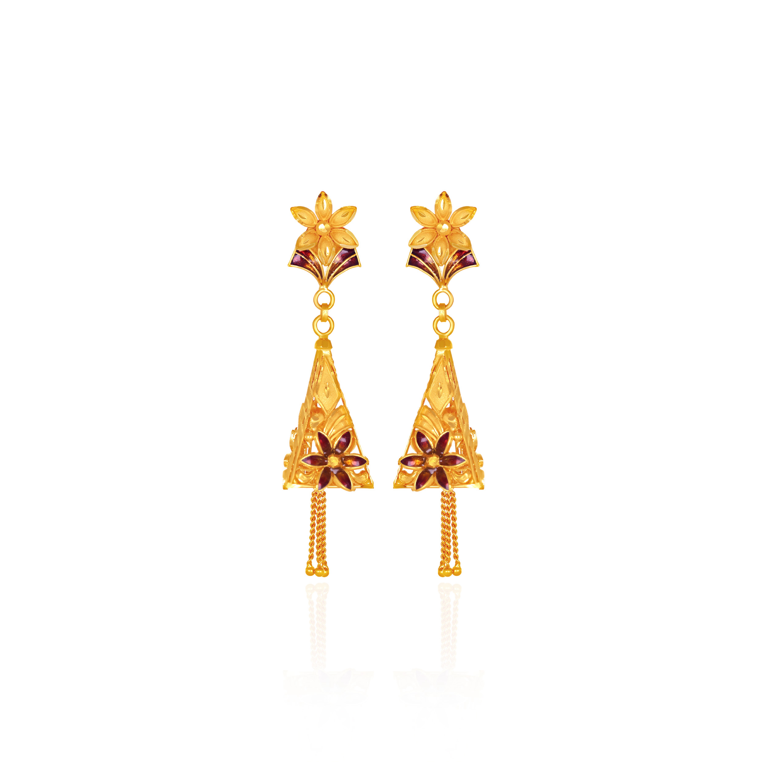 Blossom Cascade Gold Jhumka Earrings - Senco Gold and Diamonds