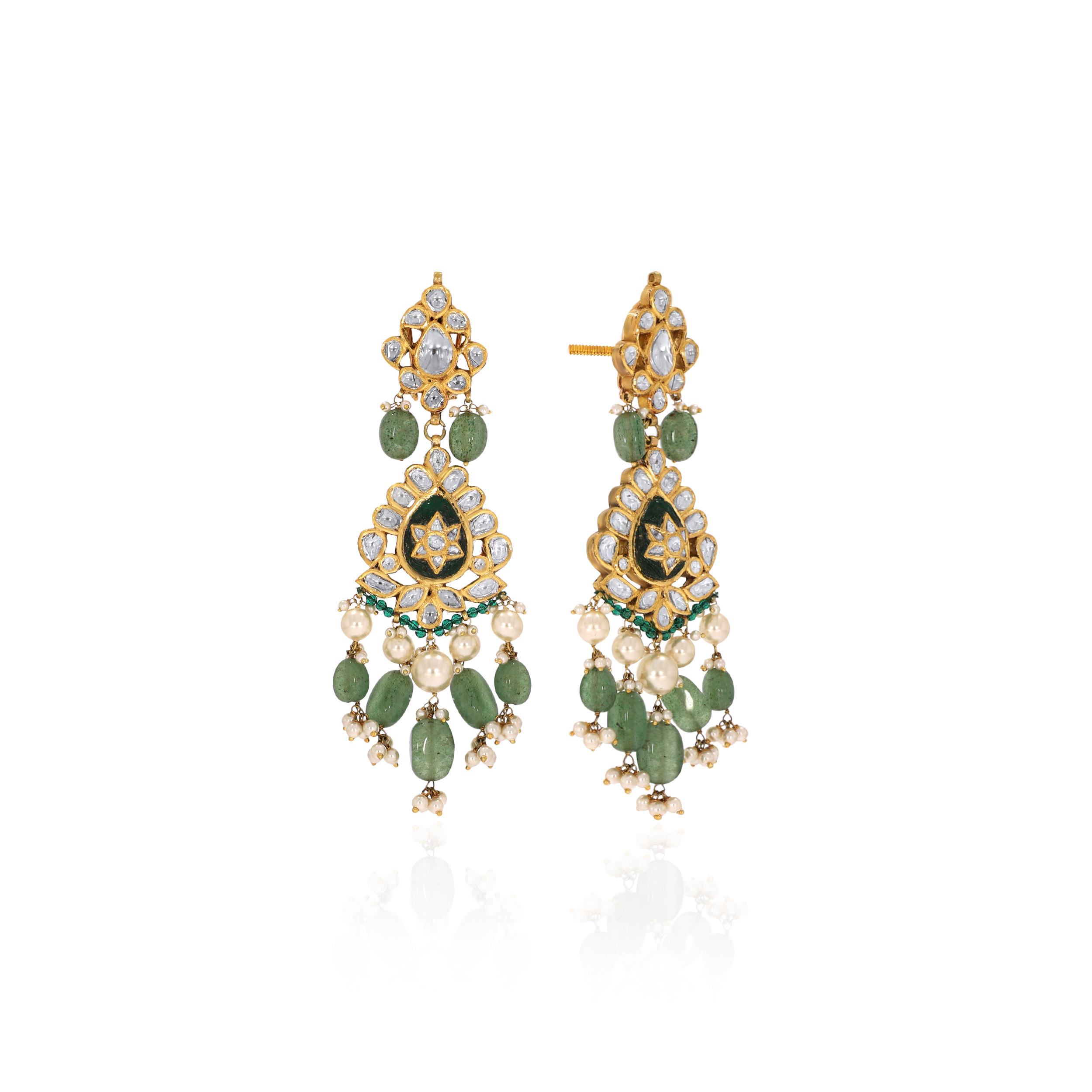 18K Yellow Gold Polki Kundan Drop Earrings-DT-D000598715 - Senco Gold and Diamonds