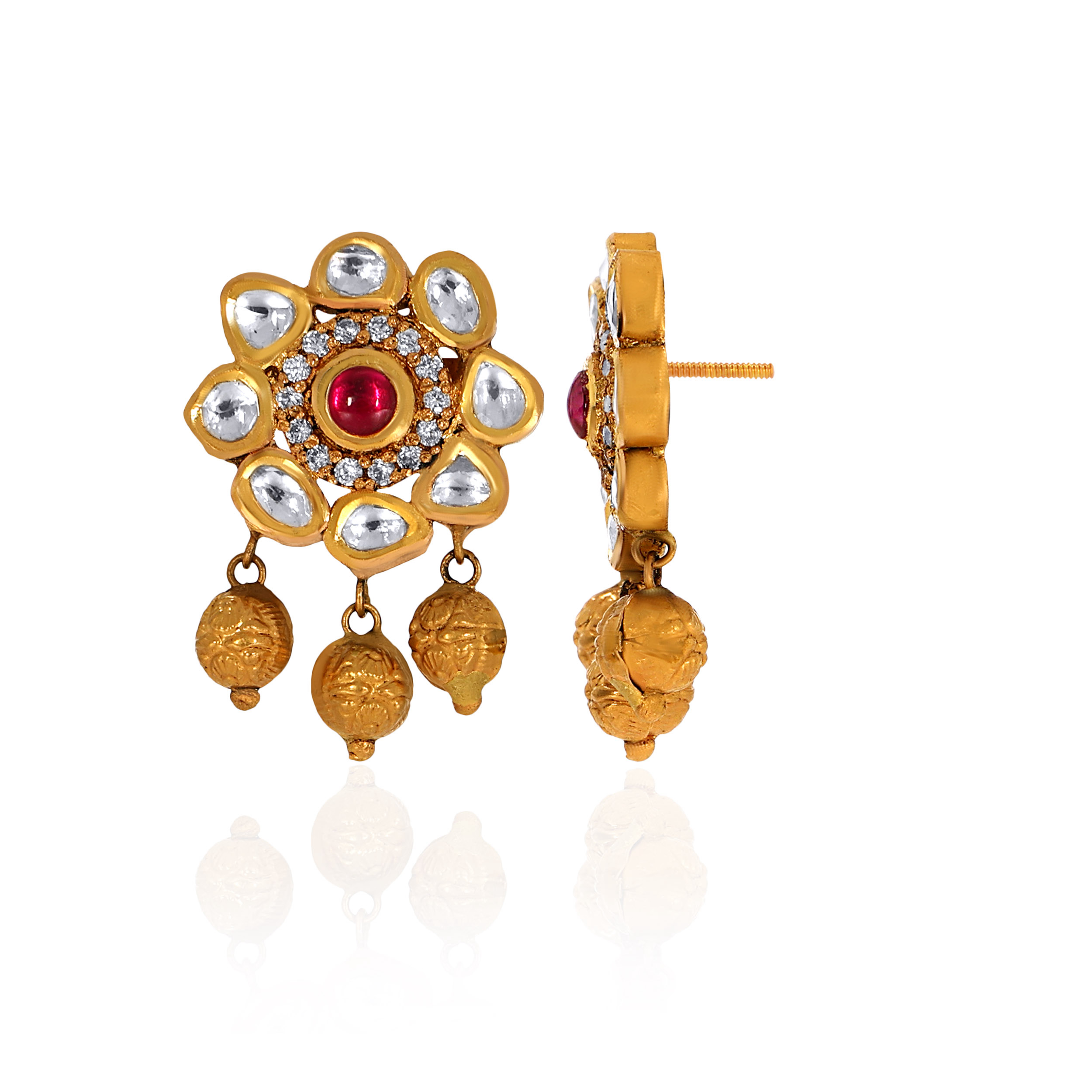 22K Yellow Gold Kundan Drop Earrings-GPGN-D000788478 - Senco Gold and Diamonds