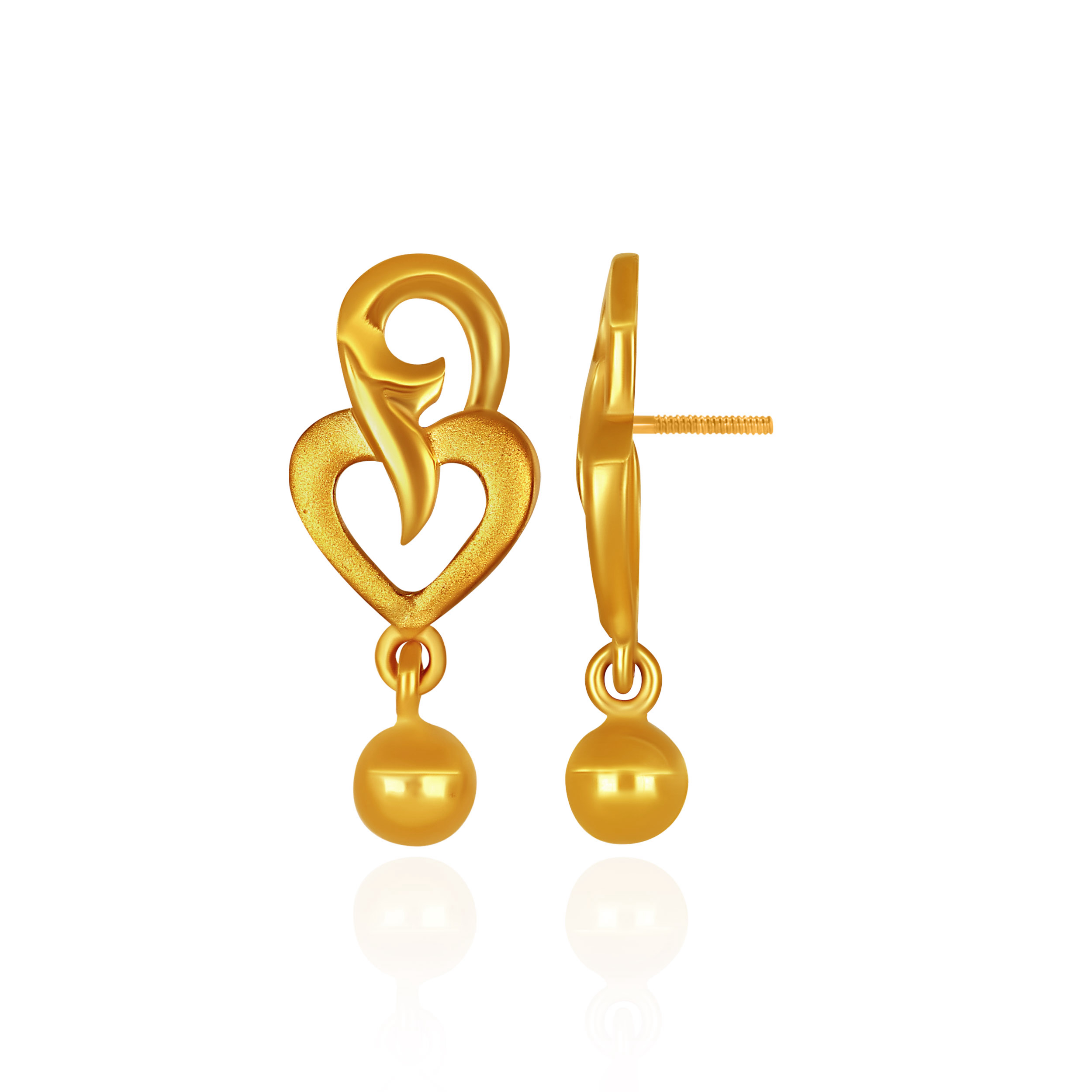 Heart & Swirl Gold Drop Earrings - Senco Gold and Diamonds