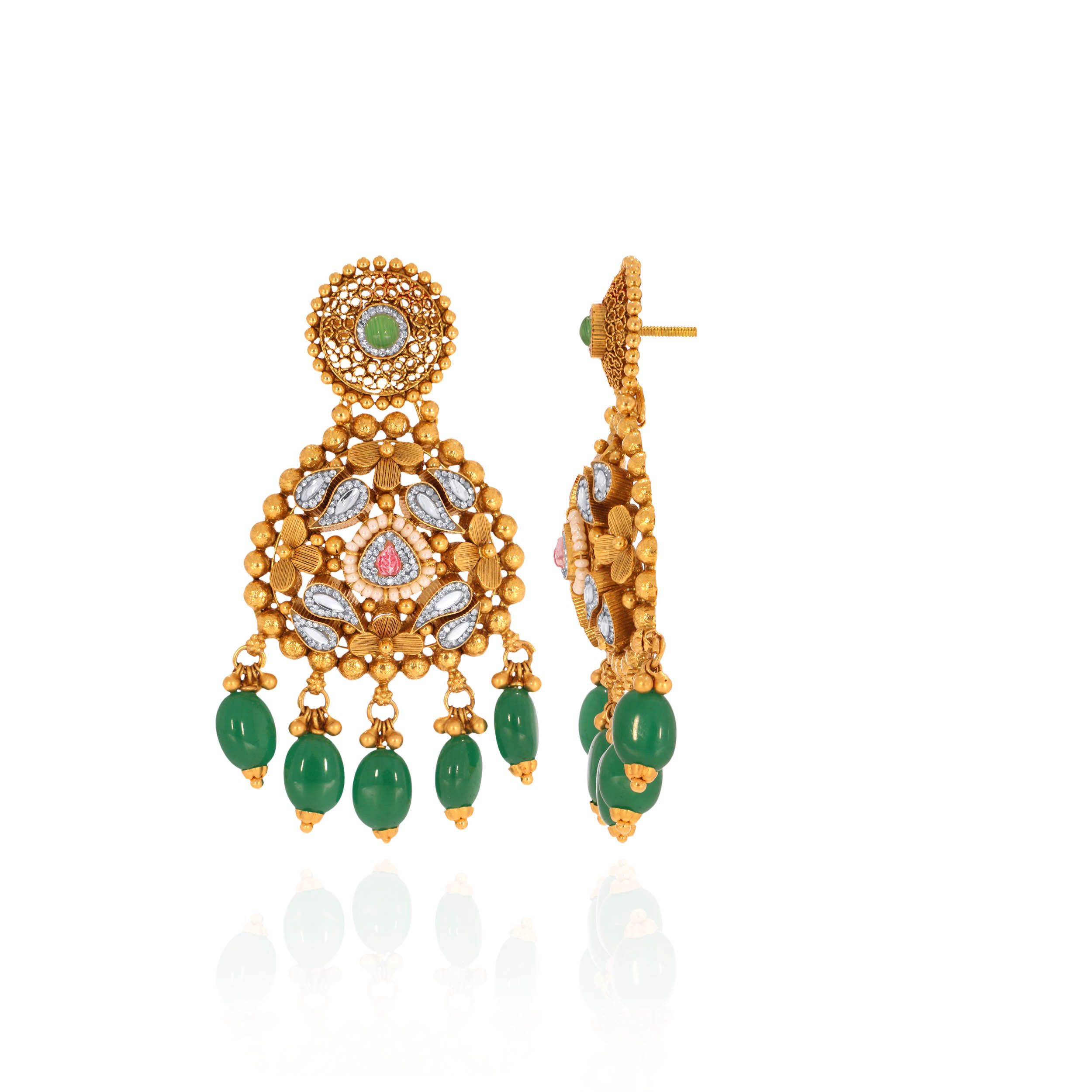 Floral Serenade Kundan Gold Earrings - Senco Gold and Diamonds