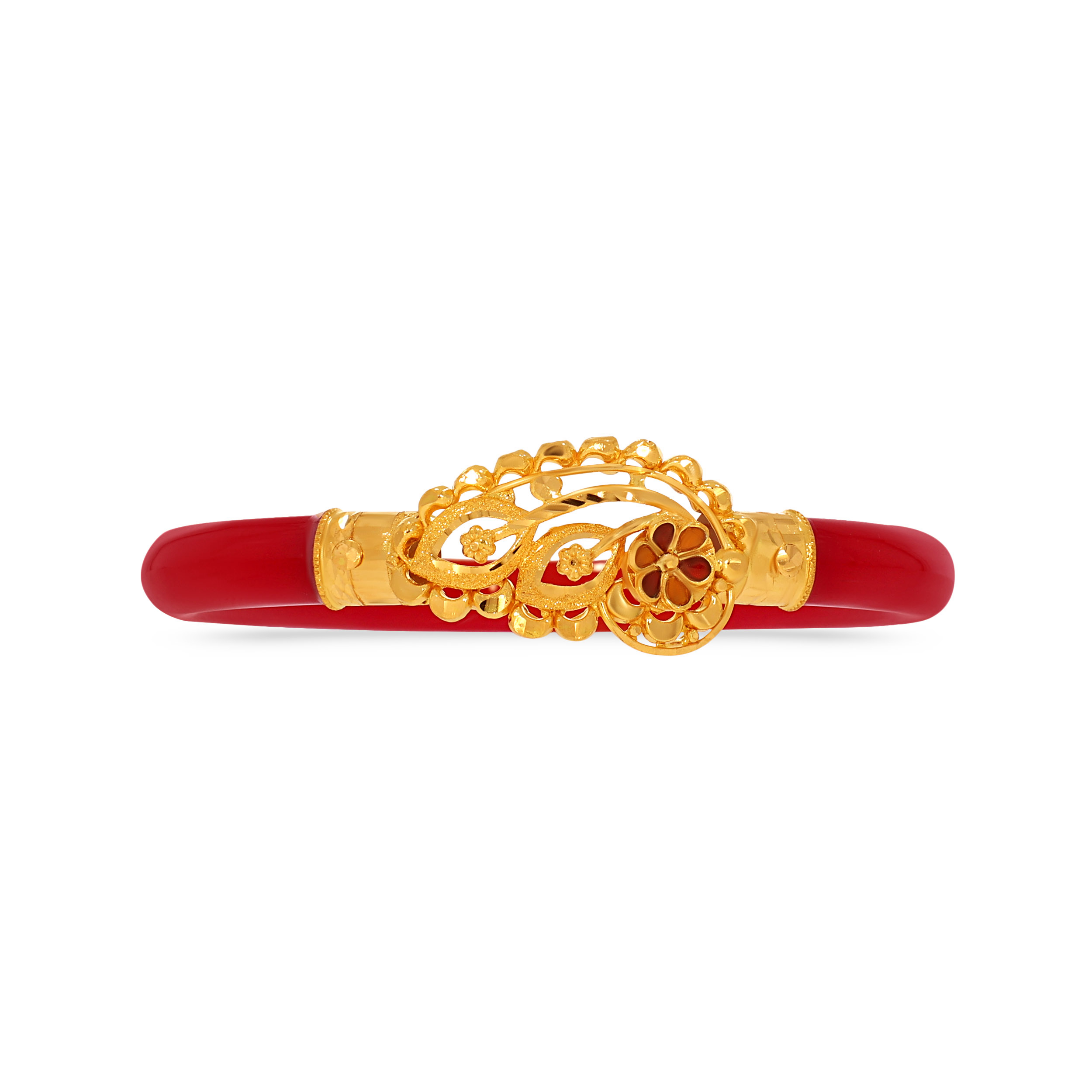 Exquisite Scarlet Floral Gold Pola Bangle - Senco Gold and Diamonds