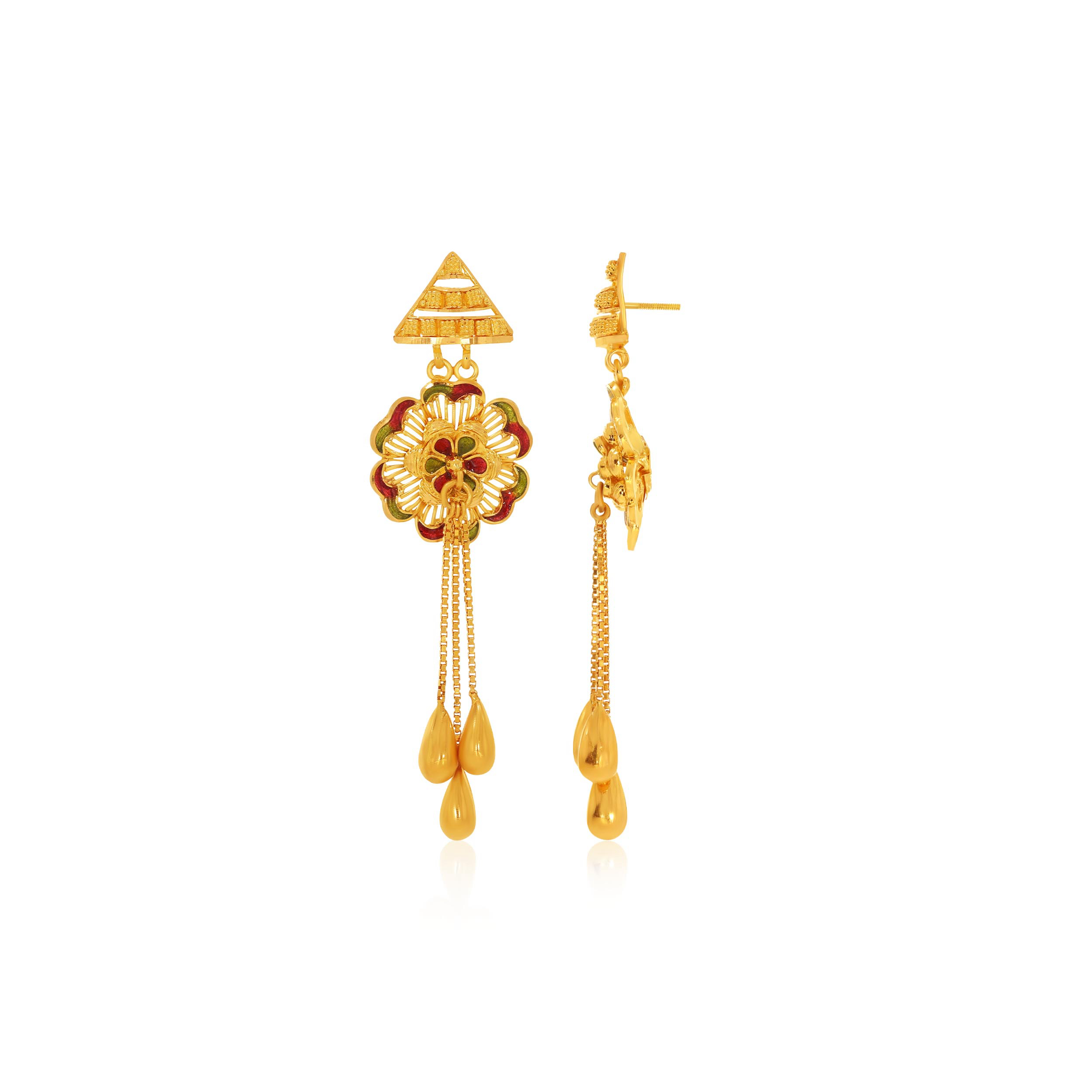 Floral Art Gold Long Earrings - Senco Gold and Diamonds