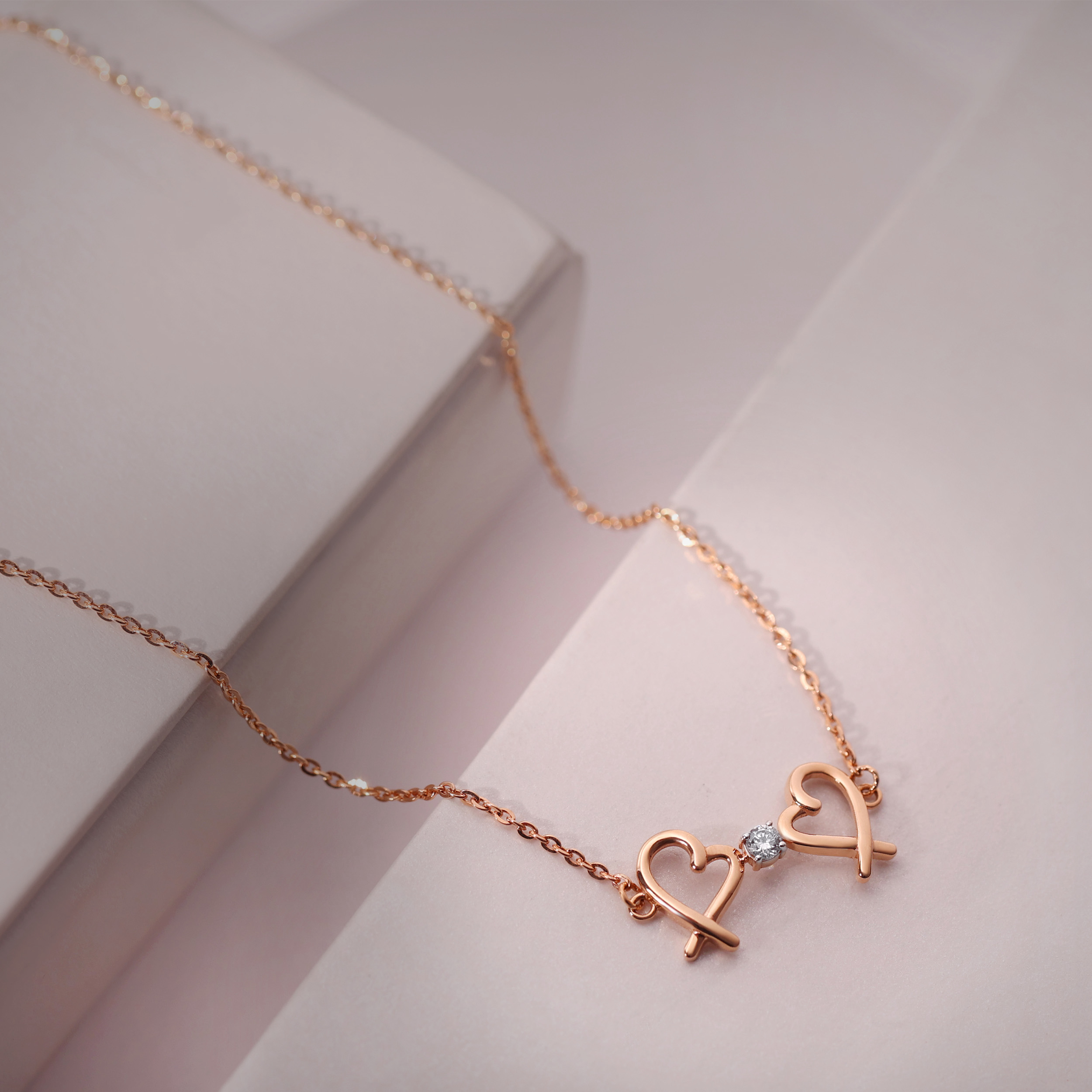 Rosy Sweethearts Gold Chain Pendant - Senco Gold and Diamonds