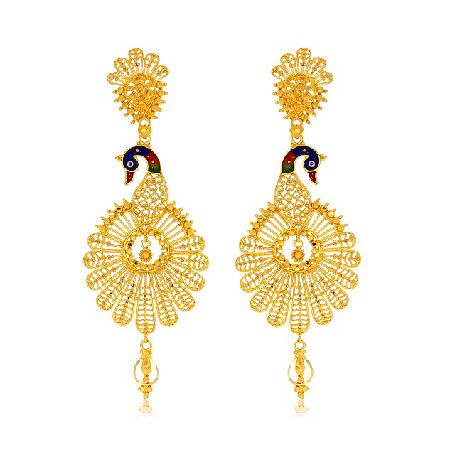 Exquisite Mayuri Gold Danglers - Senco Gold and Diamonds