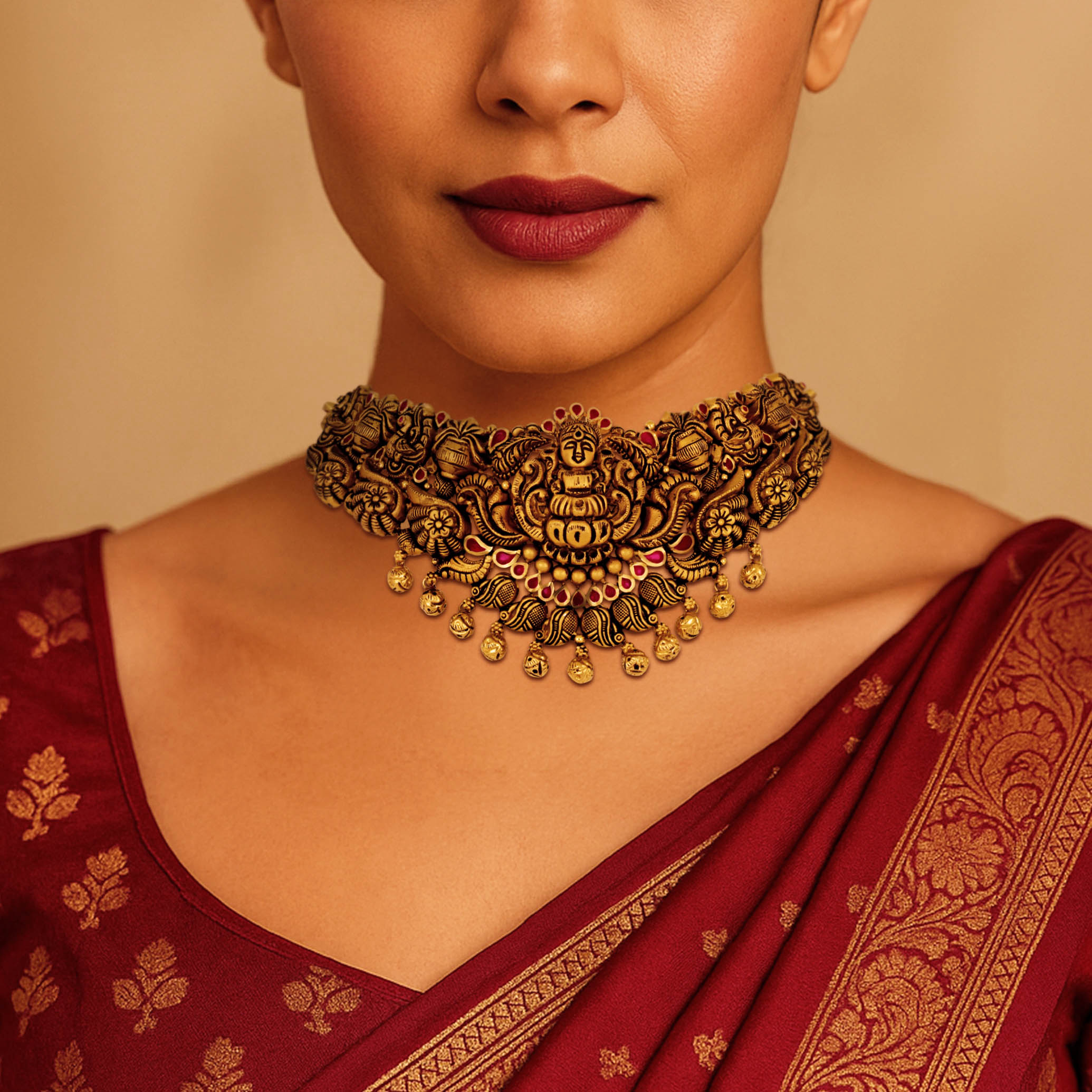 Peacock Devi Adorné Gold Choker - Senco Gold and Diamonds