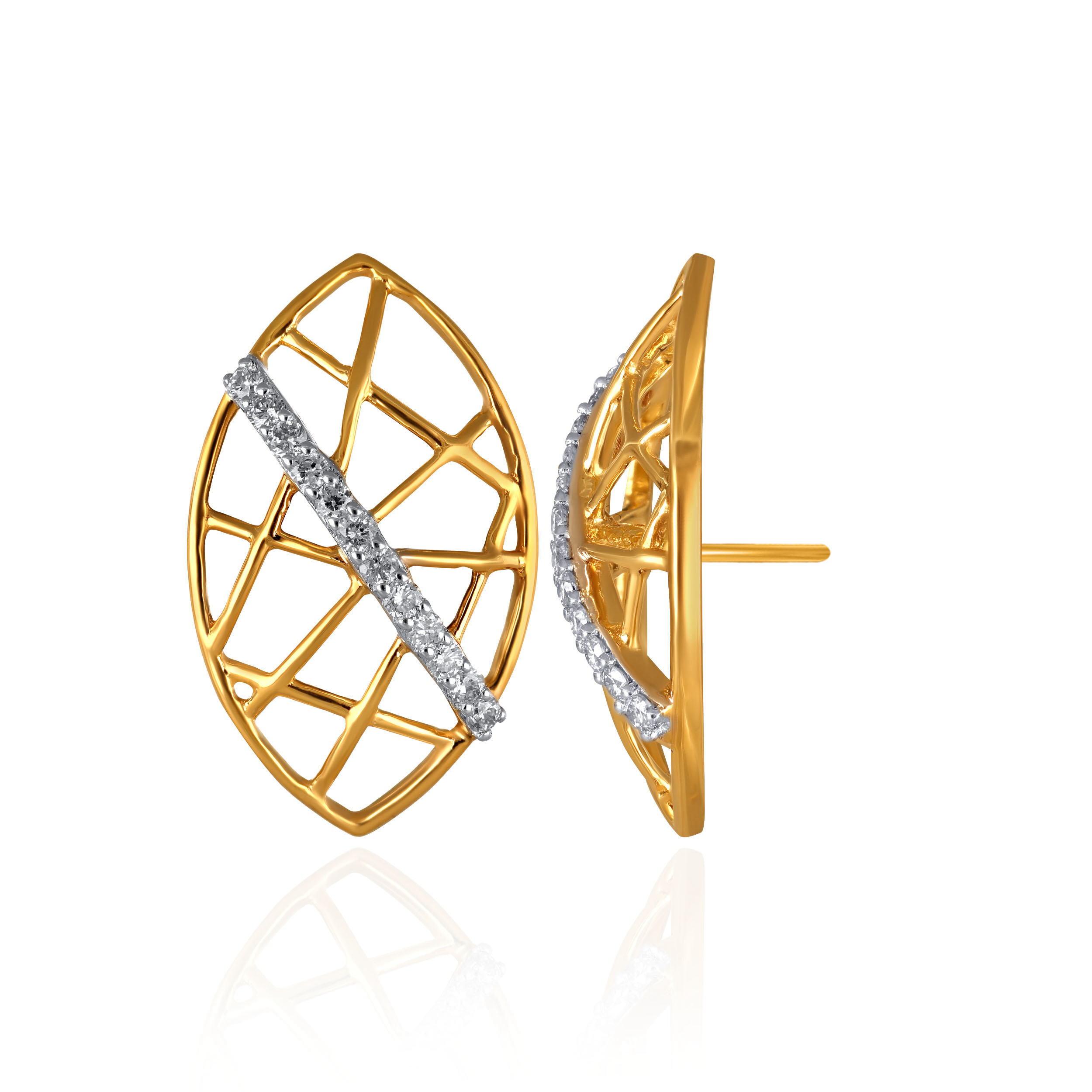 Crisscross Leaf Diamond Studs - Senco Gold and Diamonds