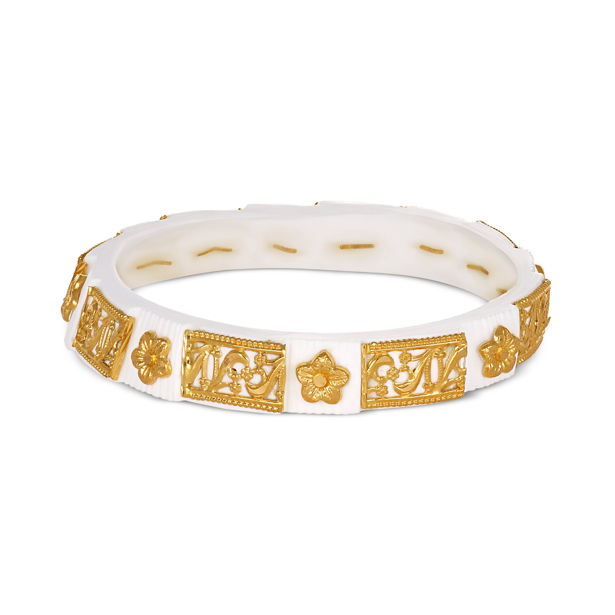 Classic White & Gold Sankha Bangle - Senco Gold and Diamonds