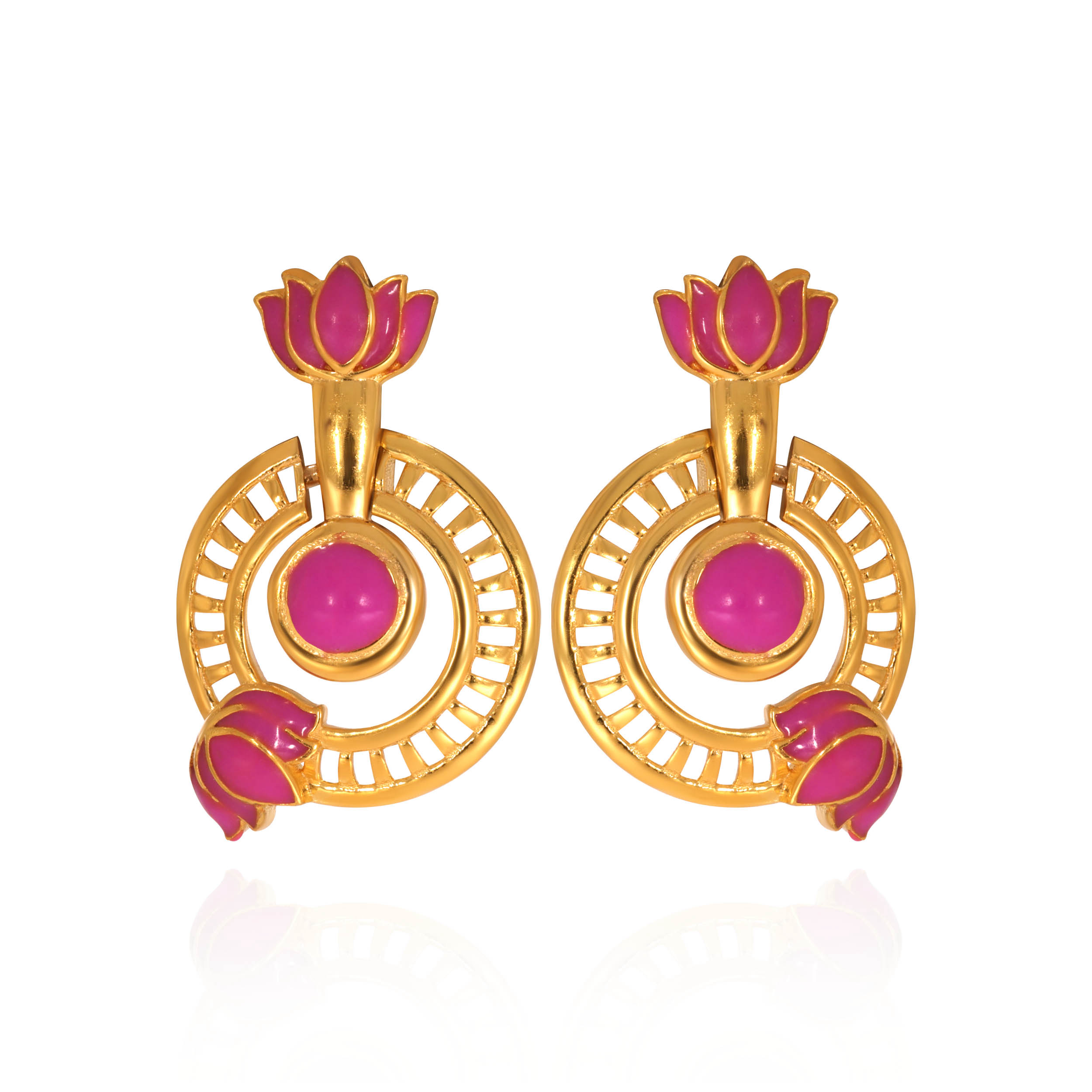Urban Lotus Enamel Gold Earrings - Senco Gold and Diamonds