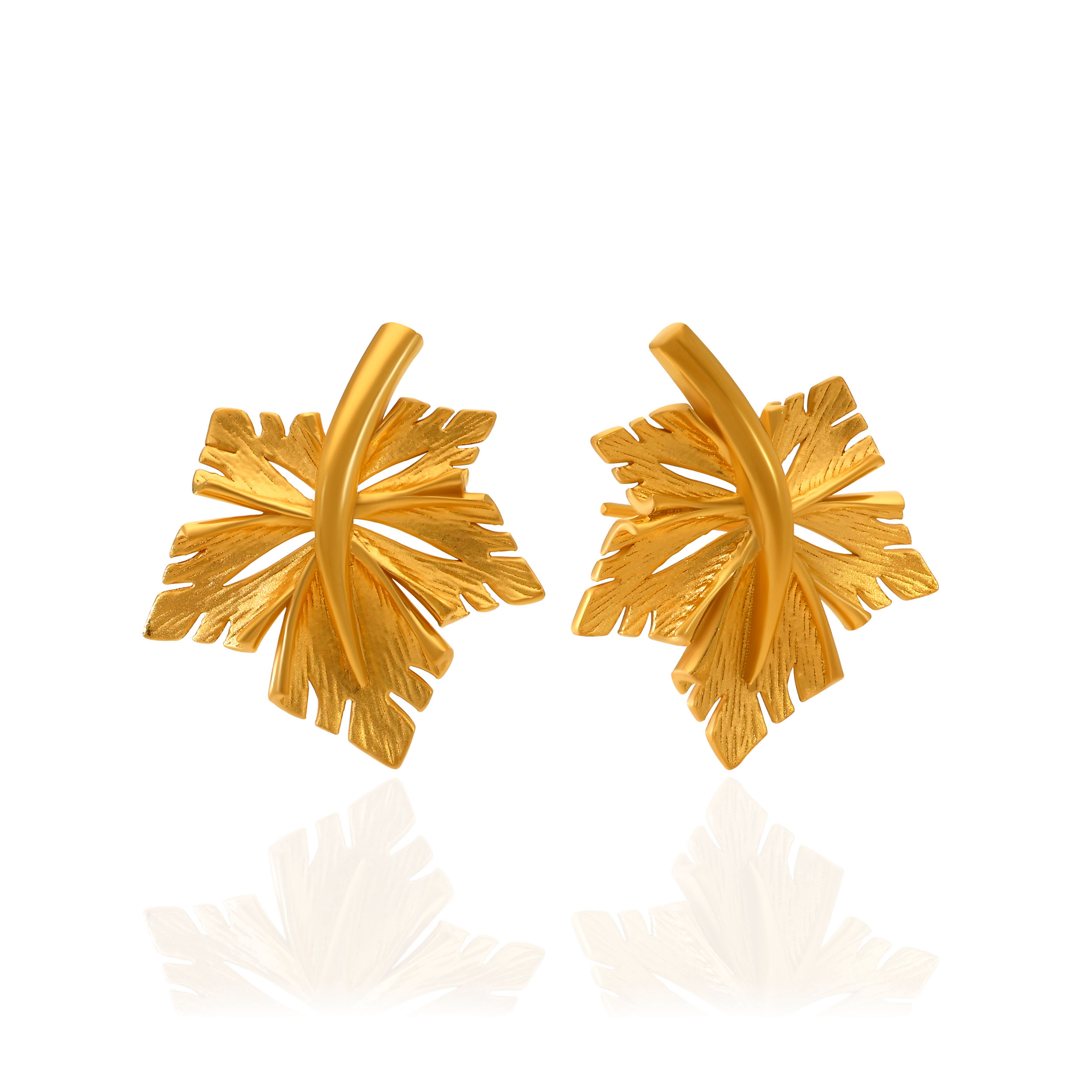 Gilded Leaflet Gold Studs - Senco Gold and Diamonds