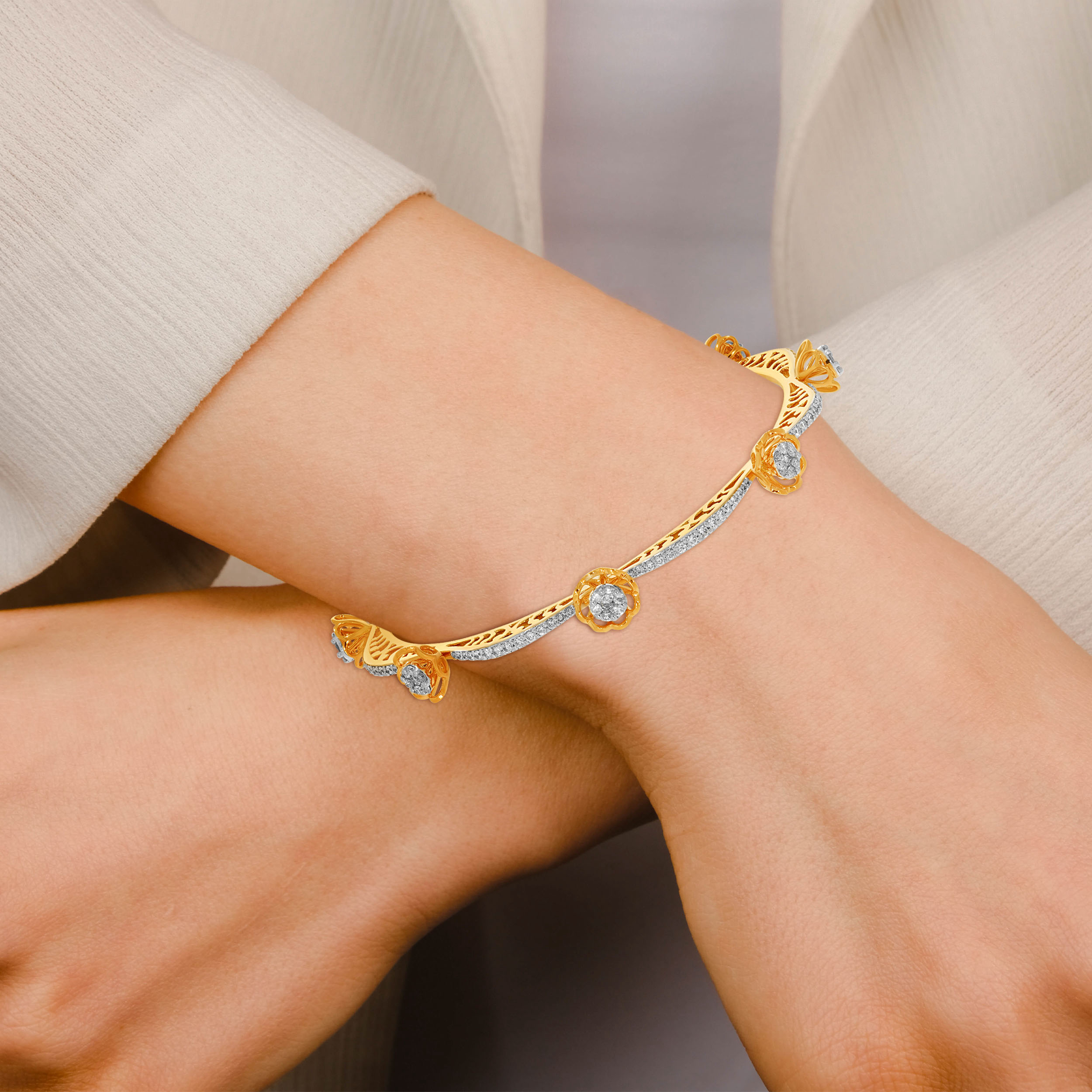 Floral Radiance Diamond Bangle - Senco Gold and Diamonds