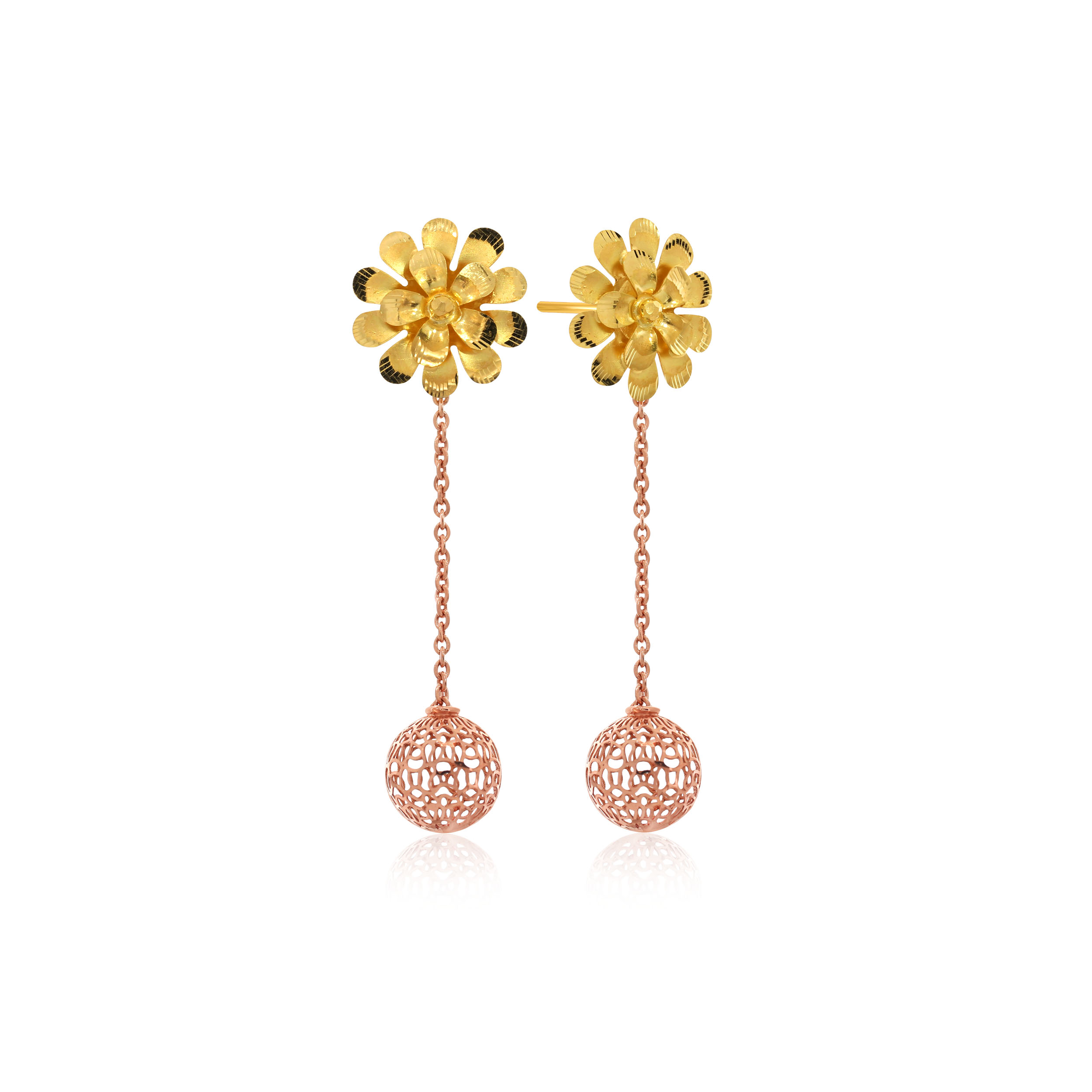 Dual Magnificence Gold Long Earrings - Senco Gold and Diamonds