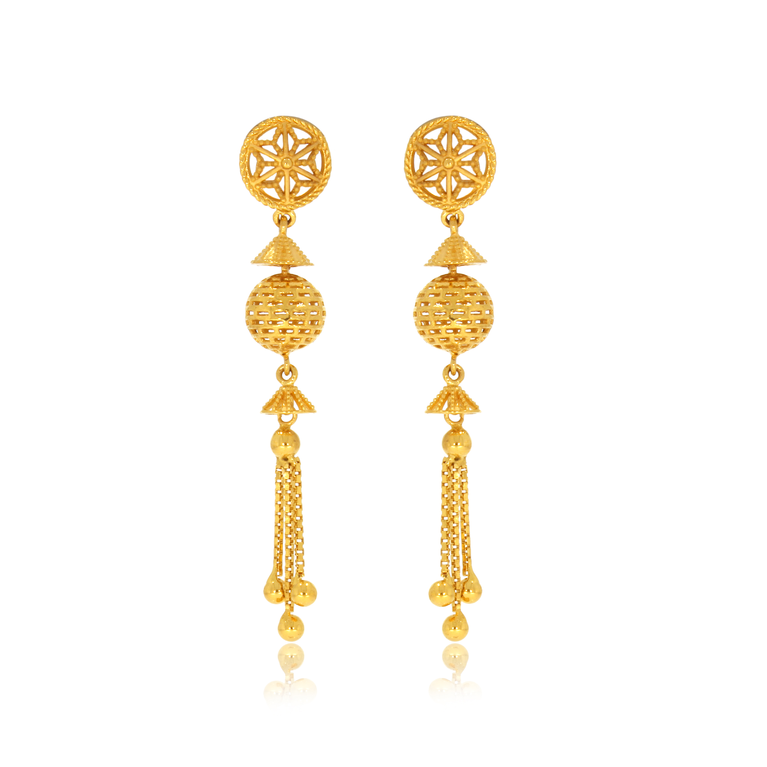 Floral Sphere Gold Long Earrings - Senco Gold and Diamonds