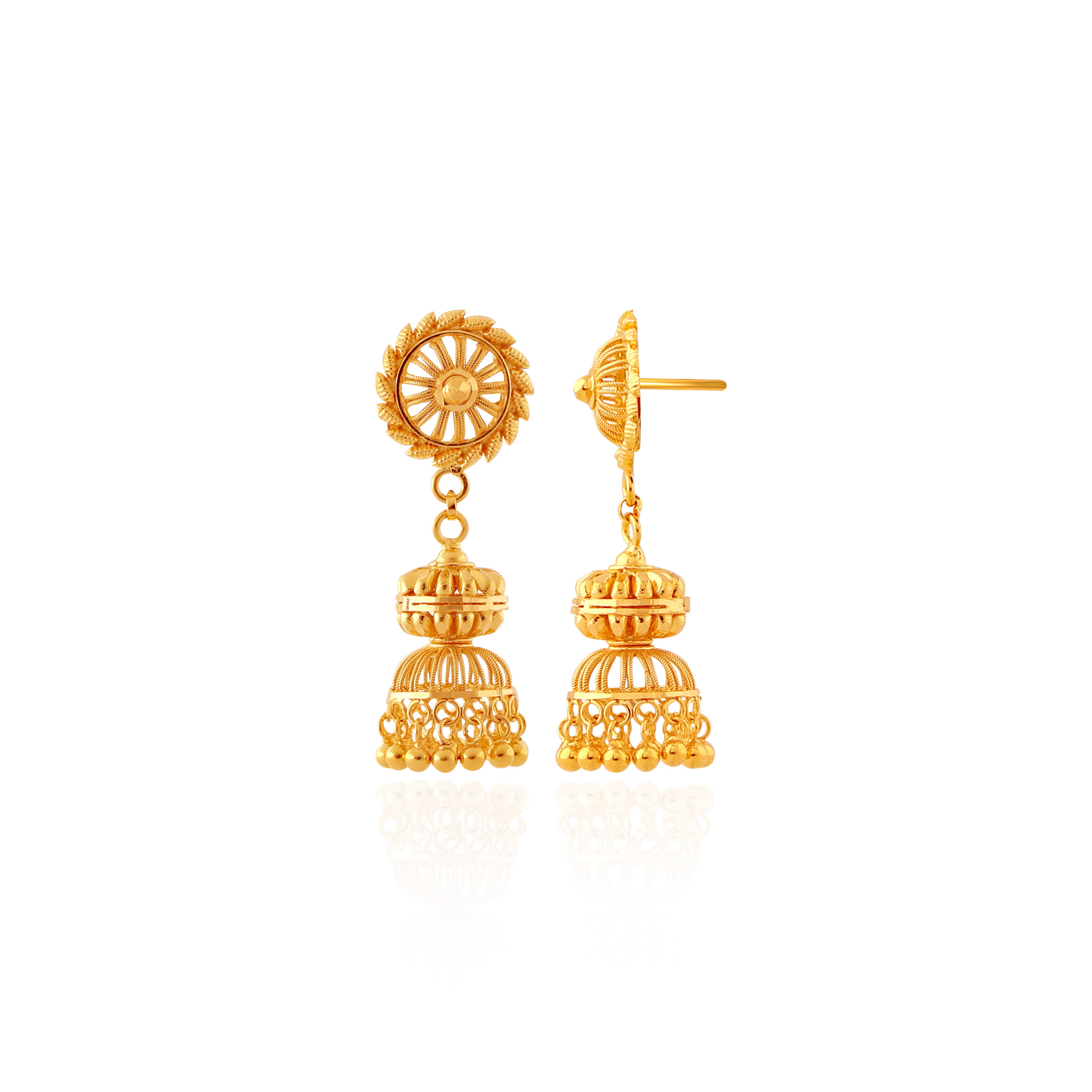 Ethnic Sunburst Gold Jhumka Earrings - Senco Gold and Diamonds