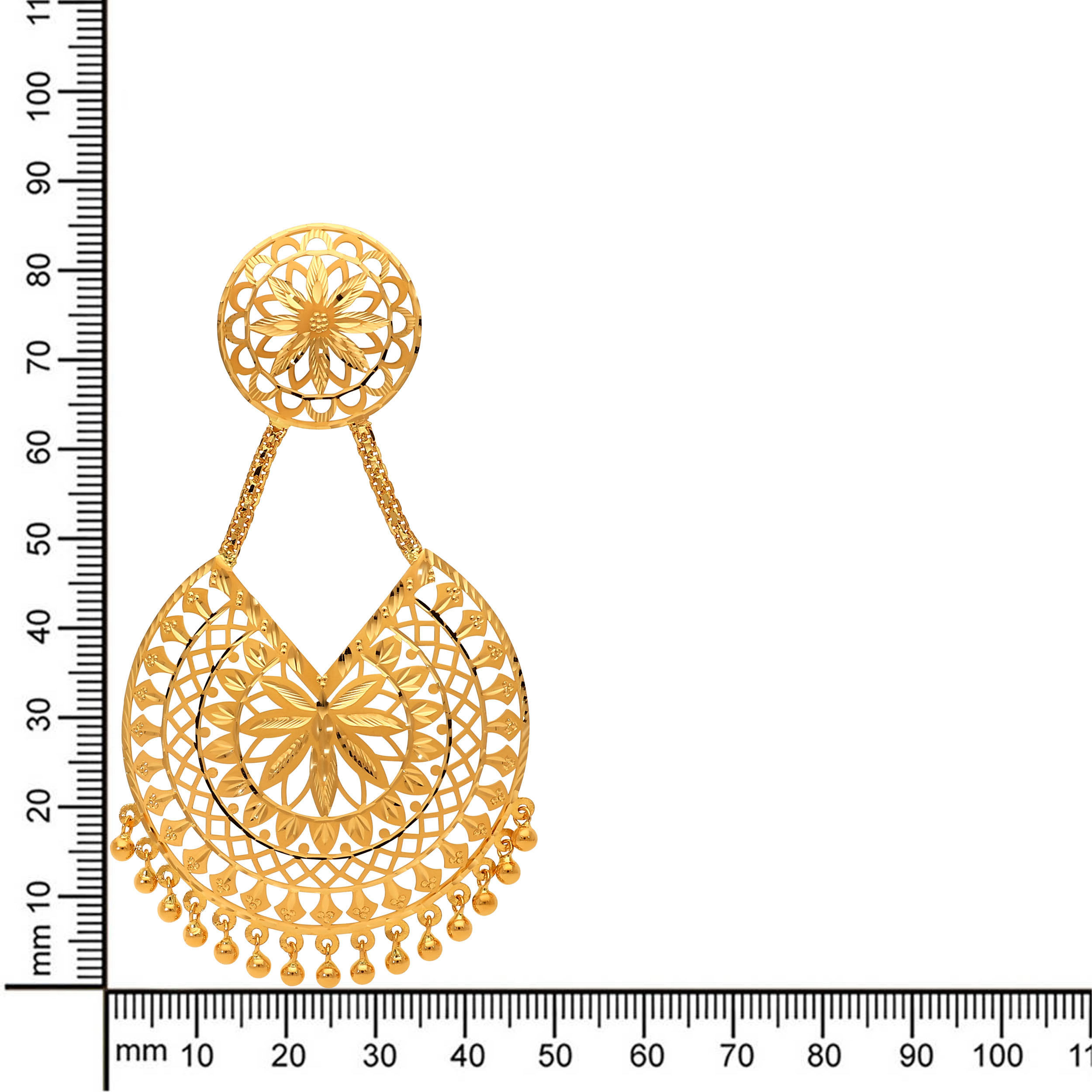Opulent Floral Gold Chandbali Earrings - Senco Gold and Diamonds