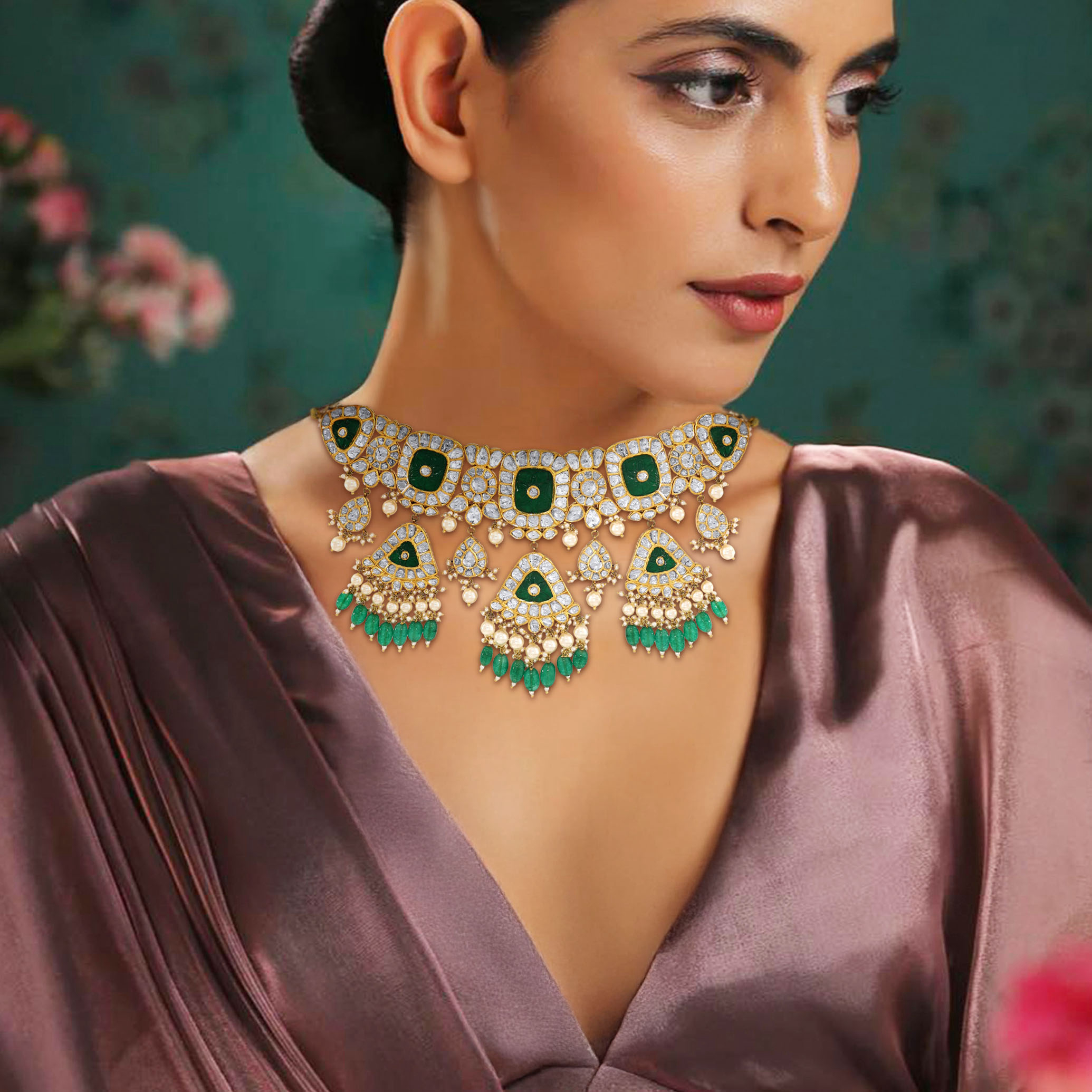 Mughal Muse Polki Kundan Choker - Senco Gold and Diamonds
