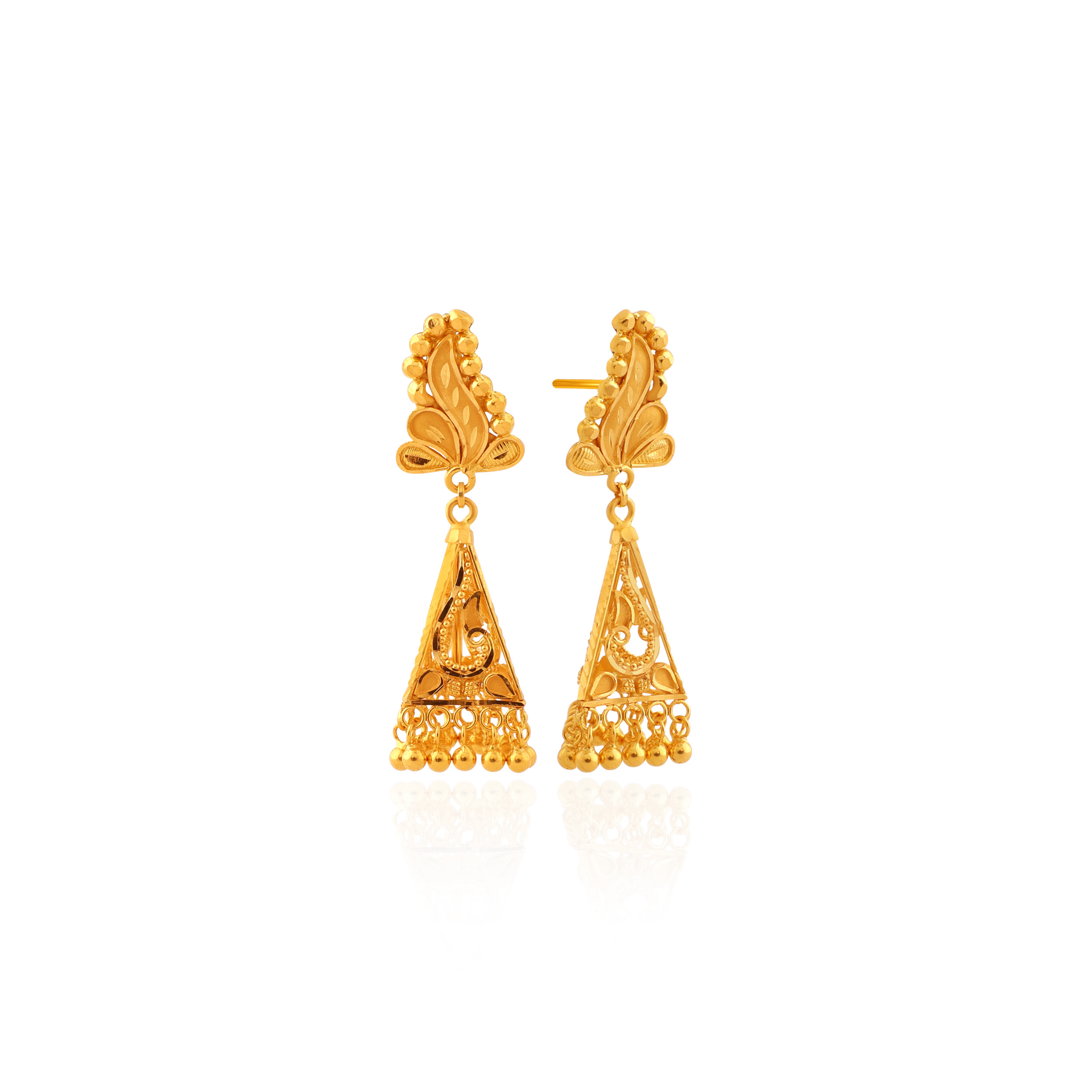 Filigree Drop Gold Jhumka Earrings - Senco Gold and Diamonds