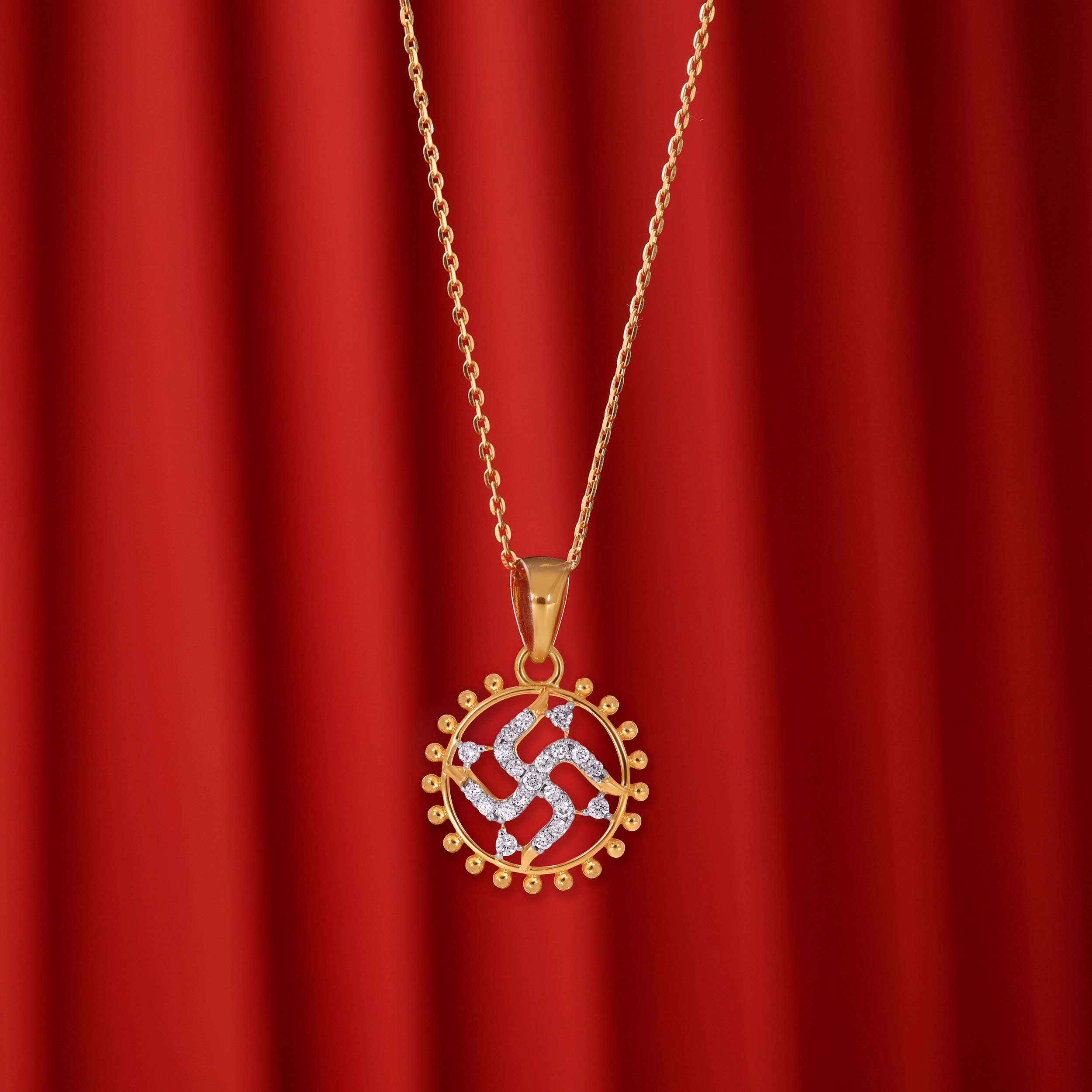 Shubha Swastik Diamond Pendant - Senco Gold and Diamonds
