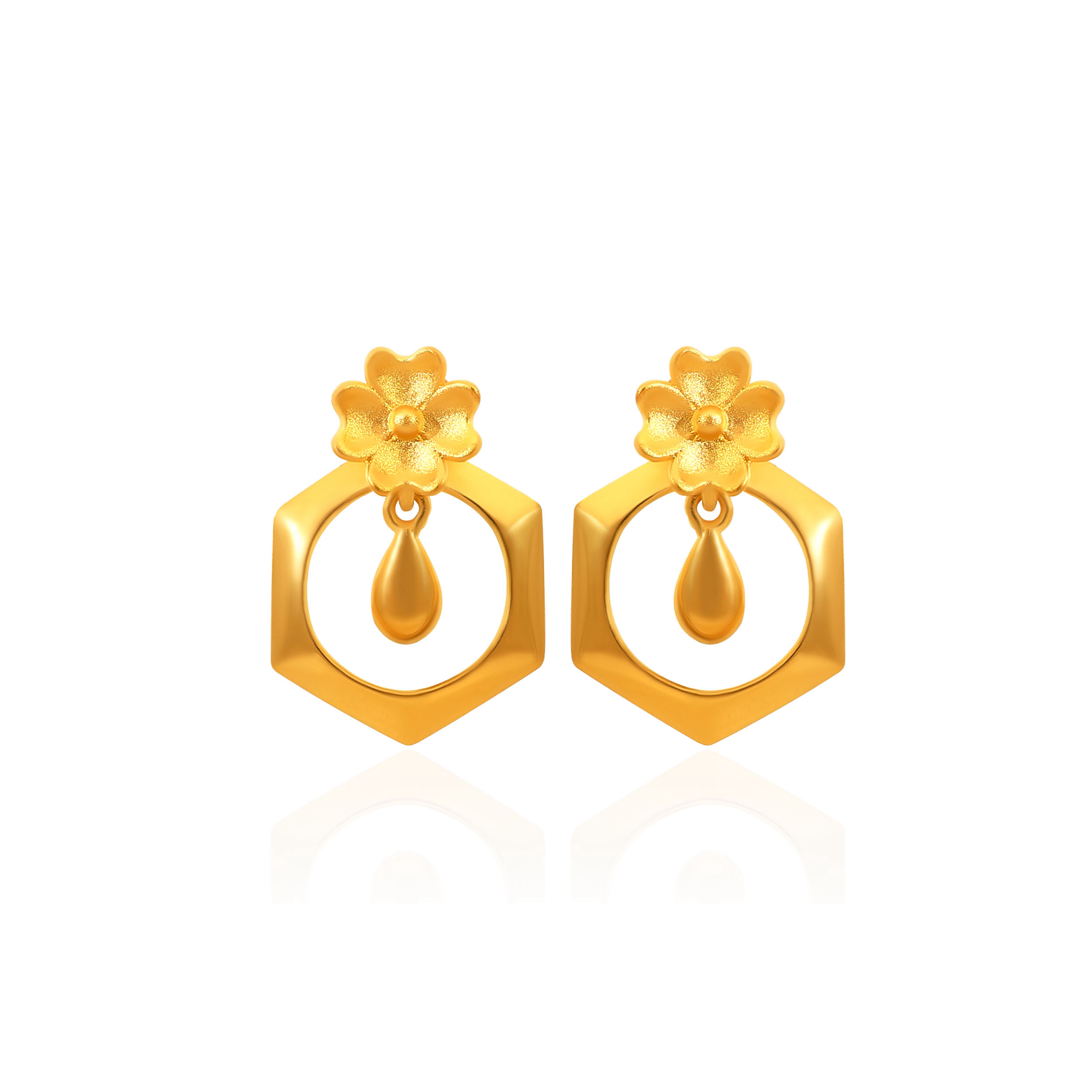 Artistic Hexagon Gold Earrings - Senco Gold and Diamonds