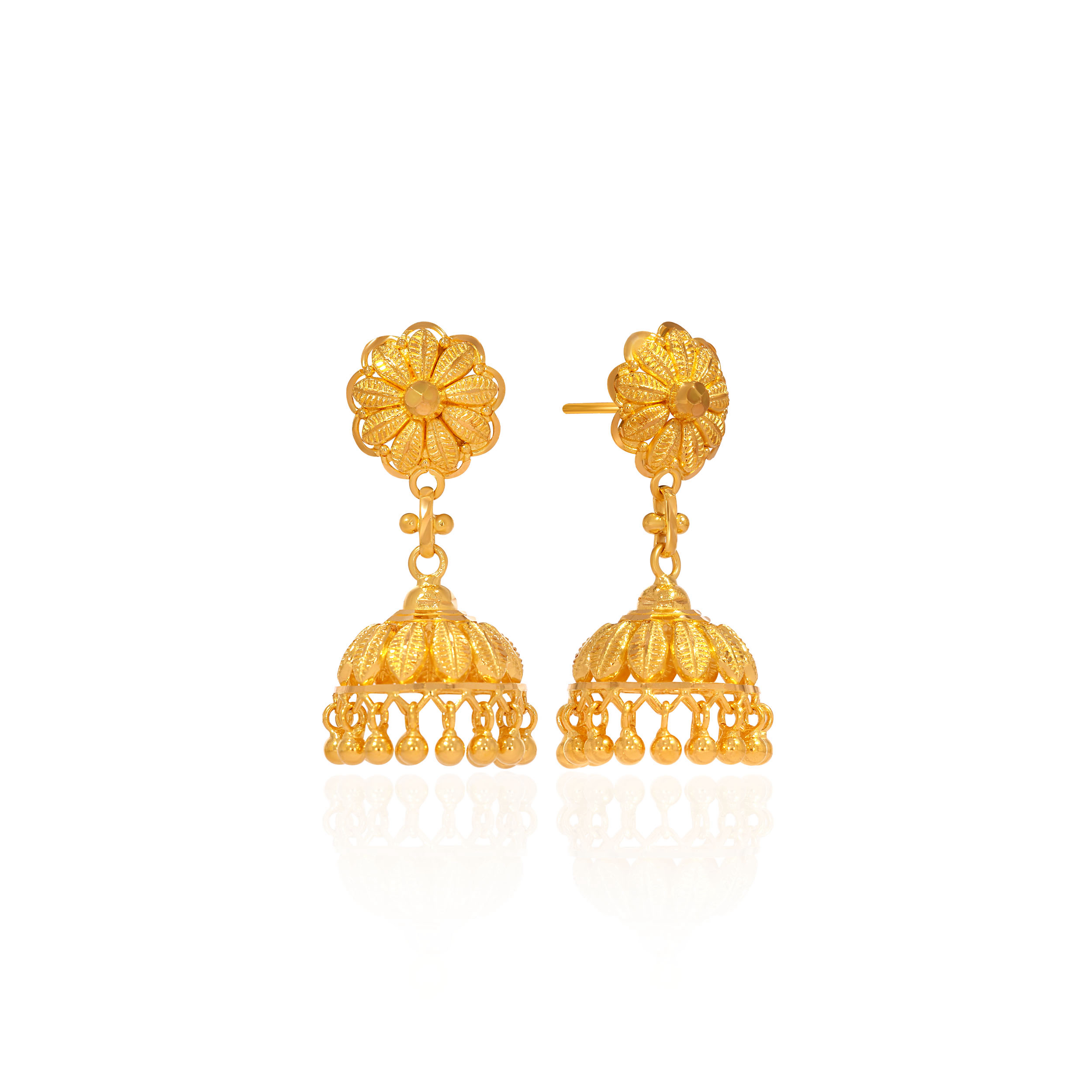 Floral Embellished Gold Jhumka Earrings - Senco Gold and Diamonds