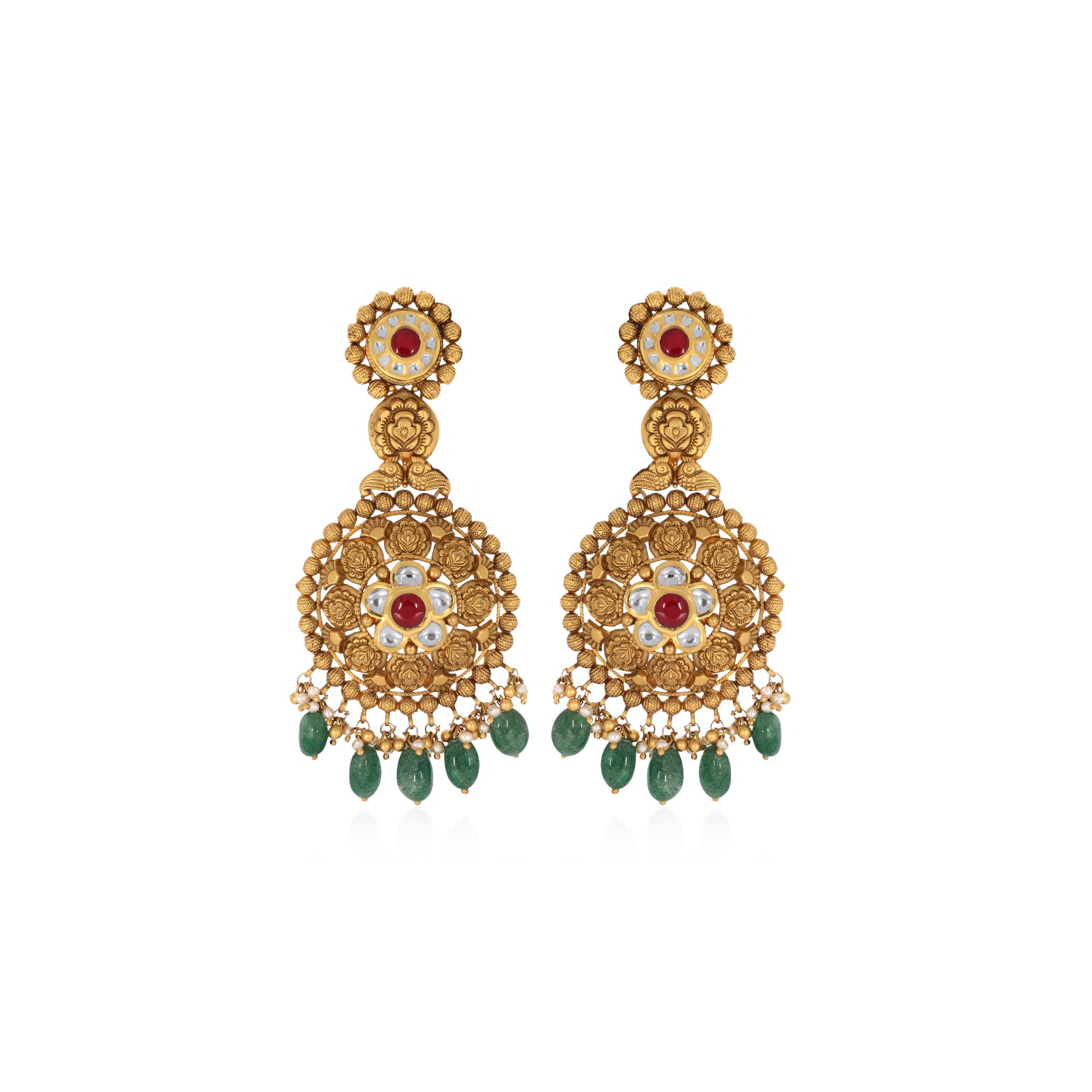 Bloomed Aura Antique Gold Kundan Danglers - Senco Gold and Diamonds