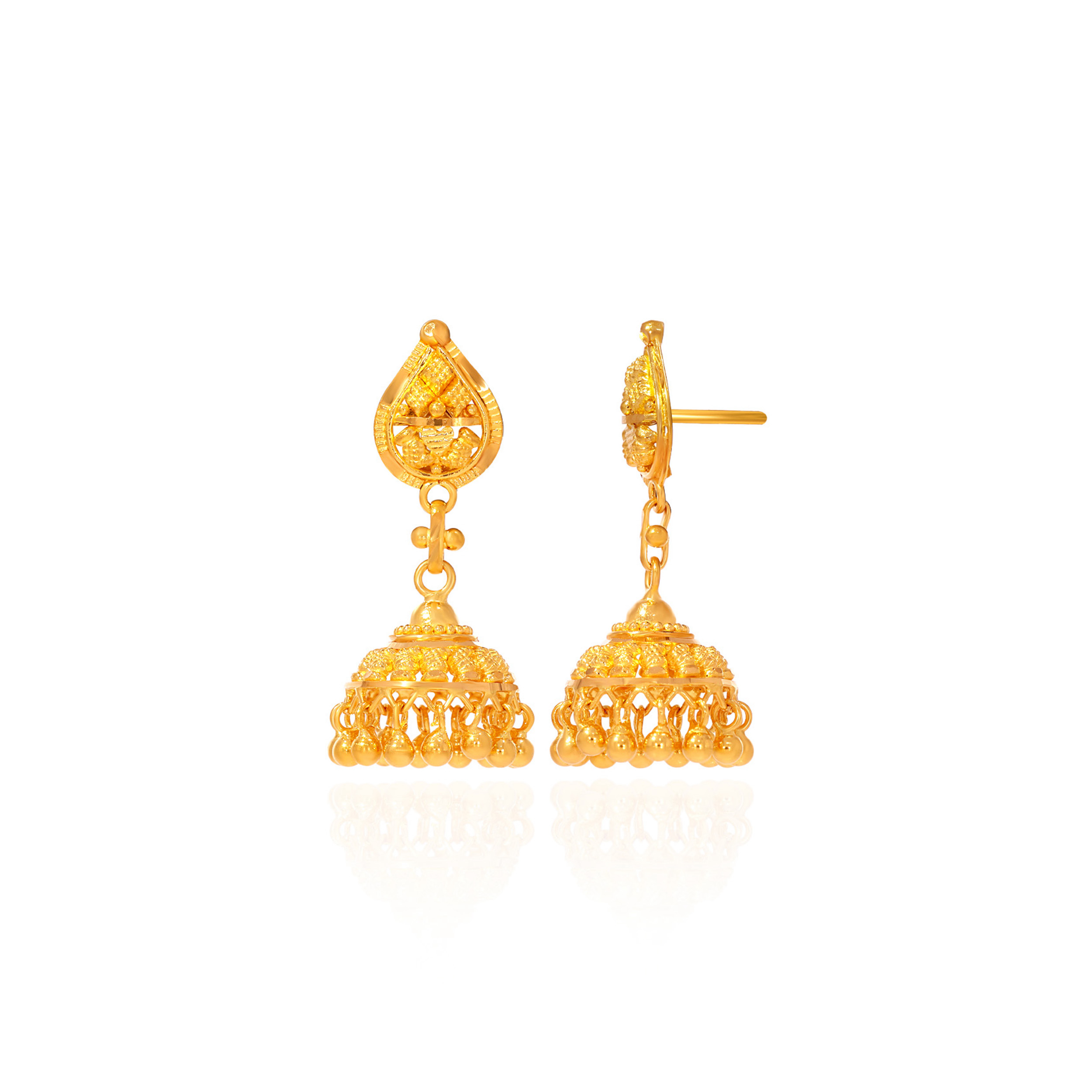 Radiant Teardrop Gold Jhumka Earrings - Senco Gold and Diamonds
