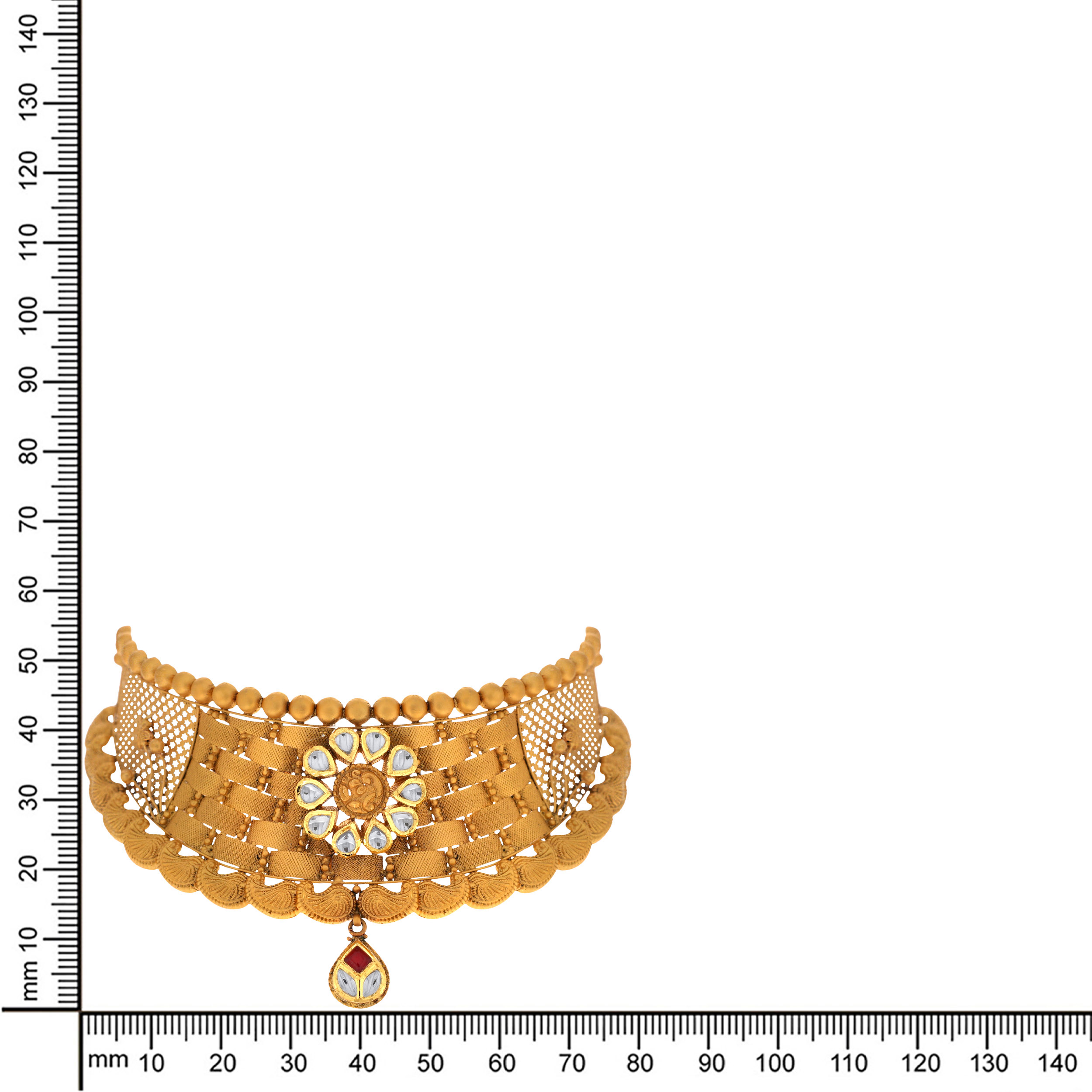 Shiny Bloom Antique Gold Kundan Choker Necklace - Senco Gold and Diamonds