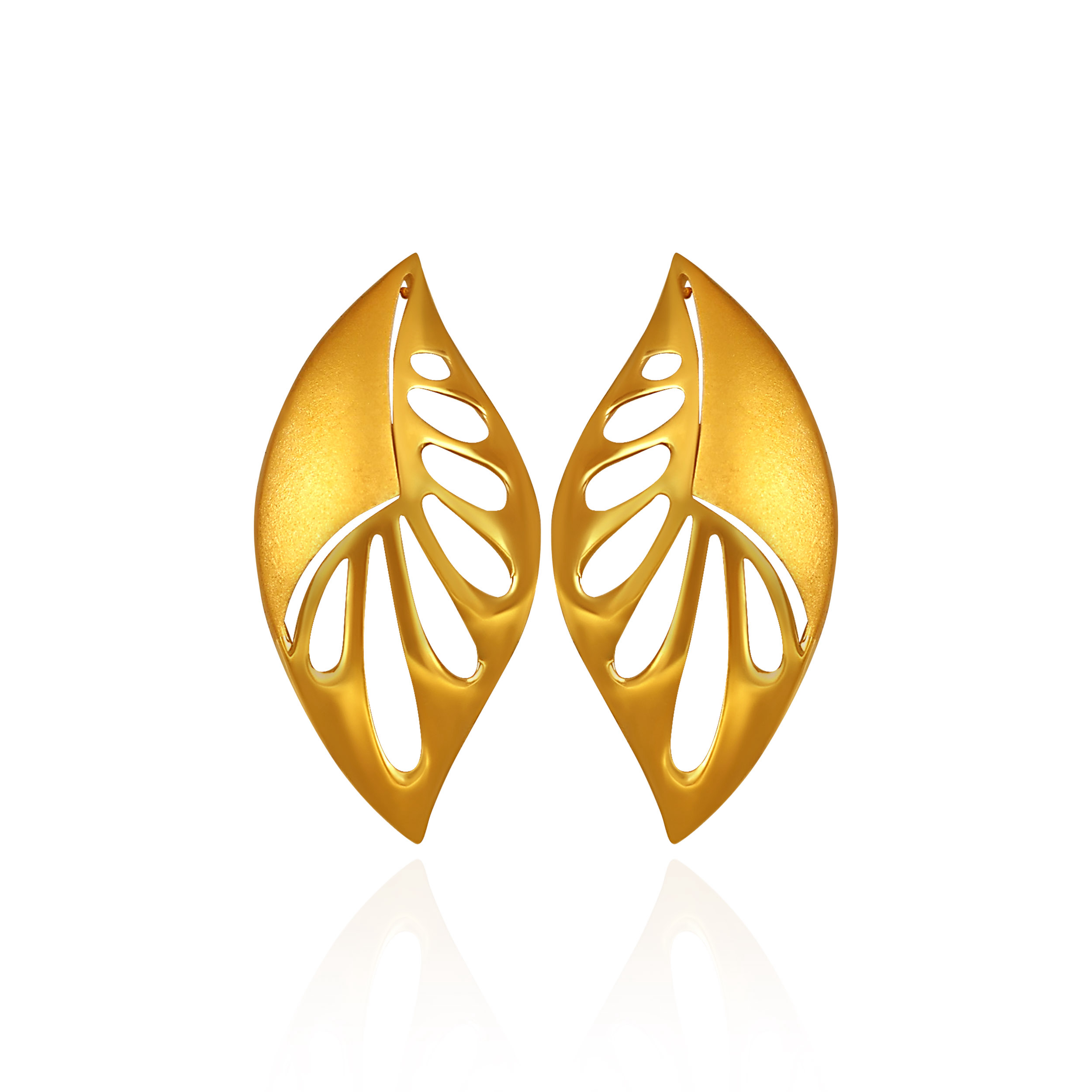 Sleek Leaf Detail Gold Studs - Senco Gold and Diamonds