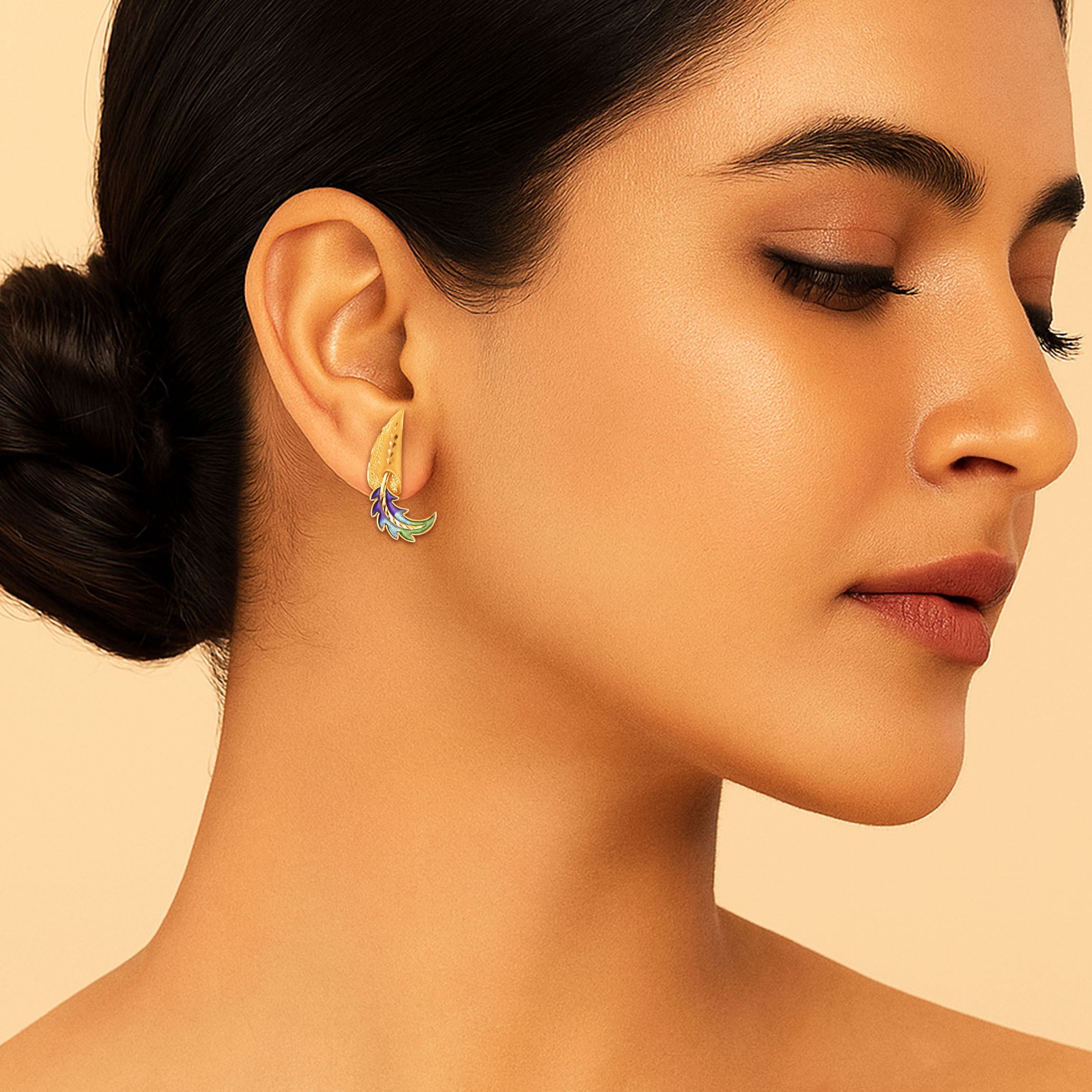 Elysian Plume Gold Studs - Senco Gold and Diamonds