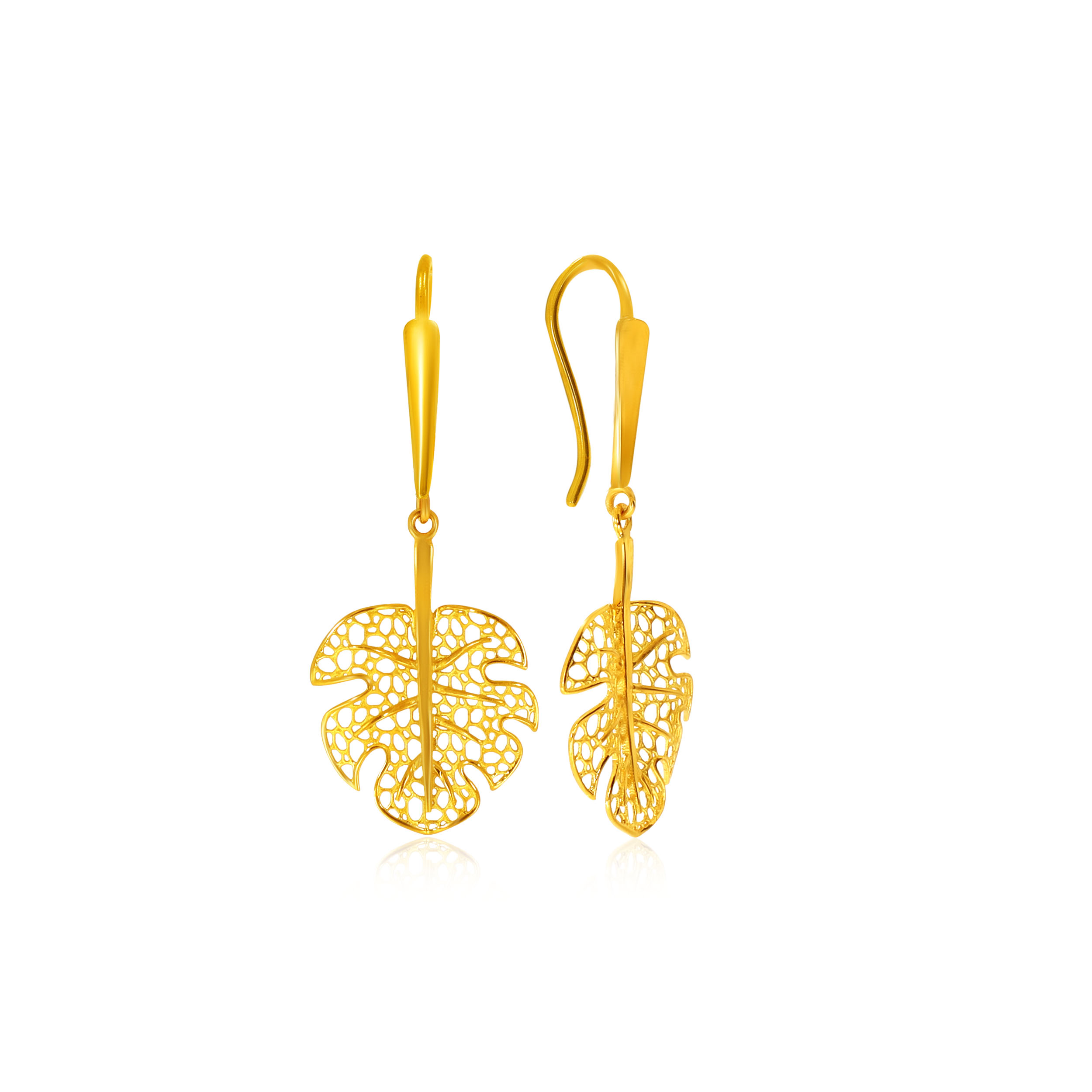 Decorative Leaf Gold Hook Earrings - Senco Gold and Diamonds