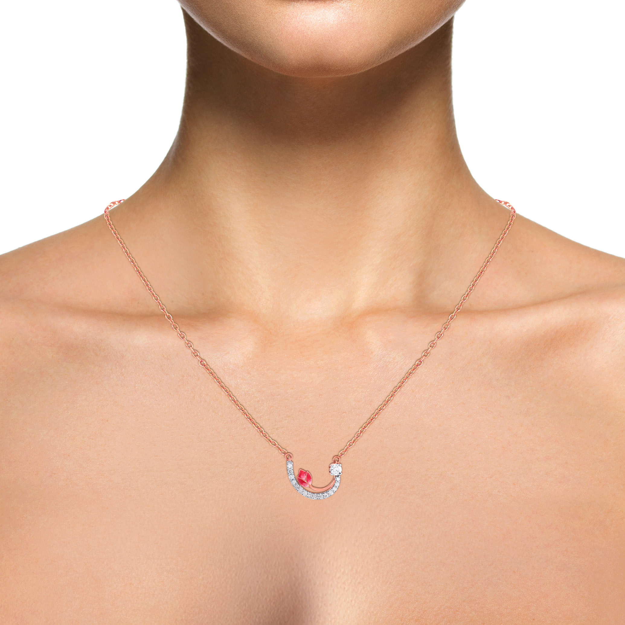 18K Rose Gold Diamond Chain Pendant-DCP-D000755136 - Senco Gold and Diamonds