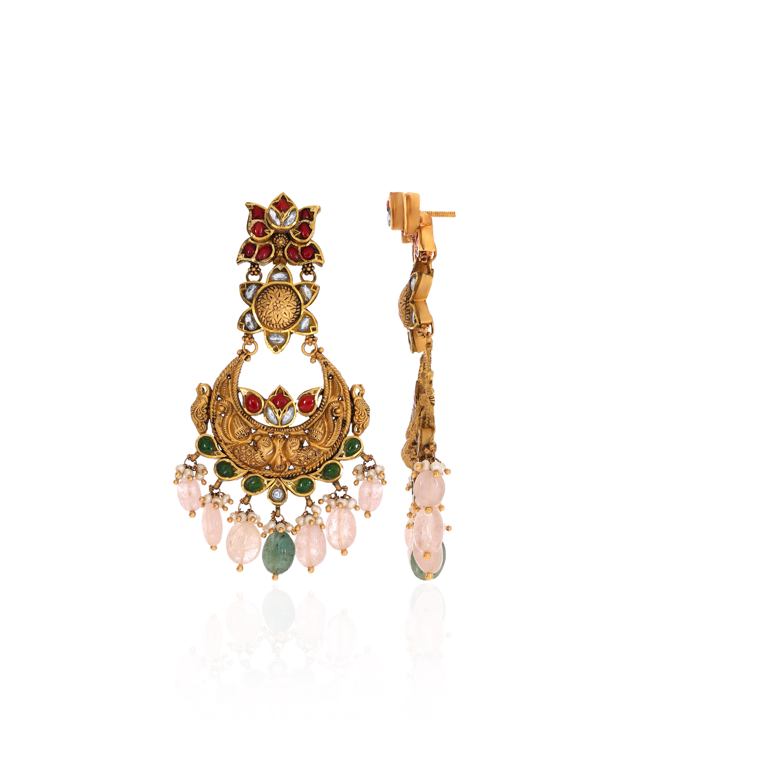 22K Yellow Gold Kundan Drop Earrings-GPGN-D000788487 - Senco Gold and Diamonds
