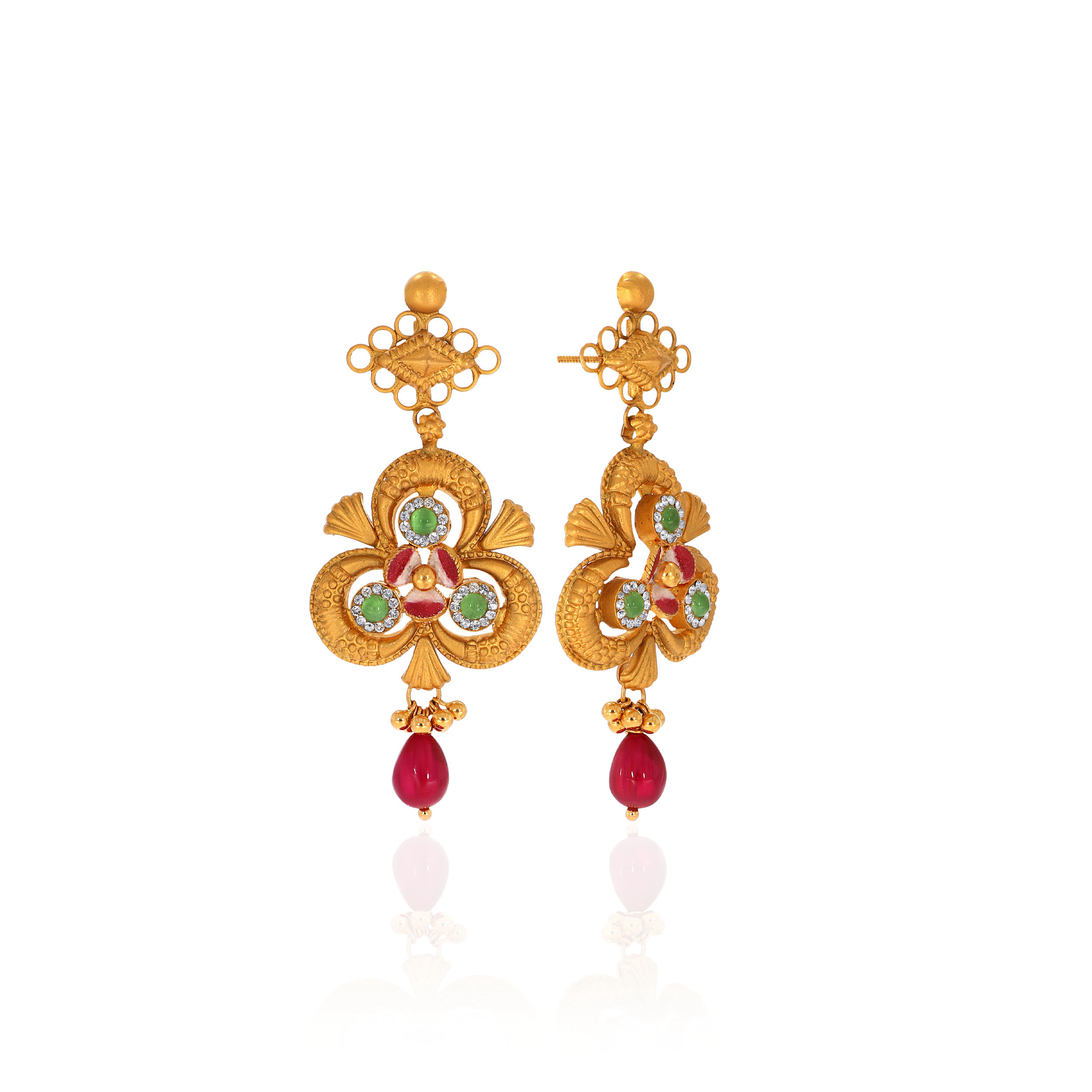 22K Yellow Gold Antique Kundan Drop Earrings-GPGN-D000779685 - Senco Gold and Diamonds