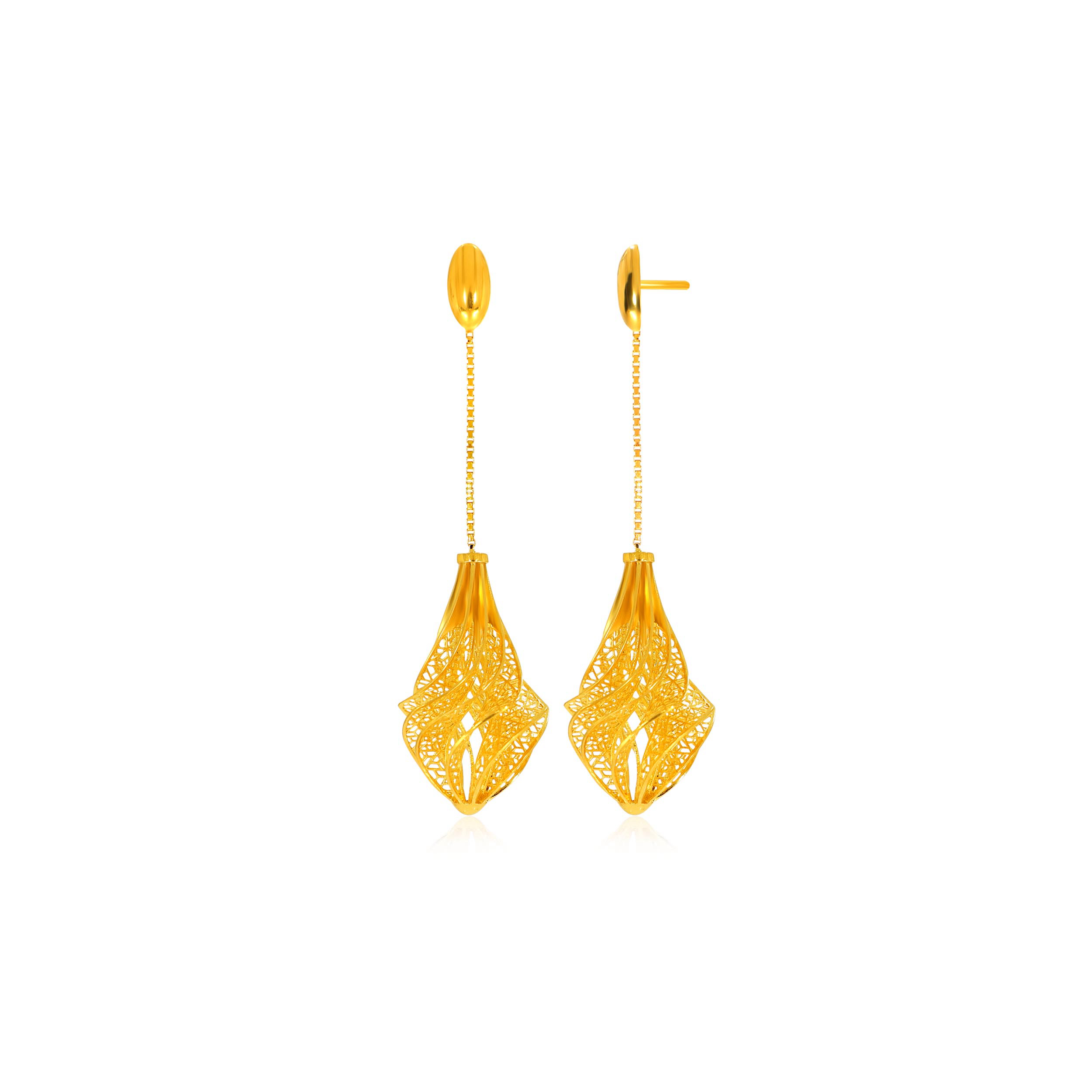 Intricate Swirl Gold Long Earrings - Senco Gold and Diamonds