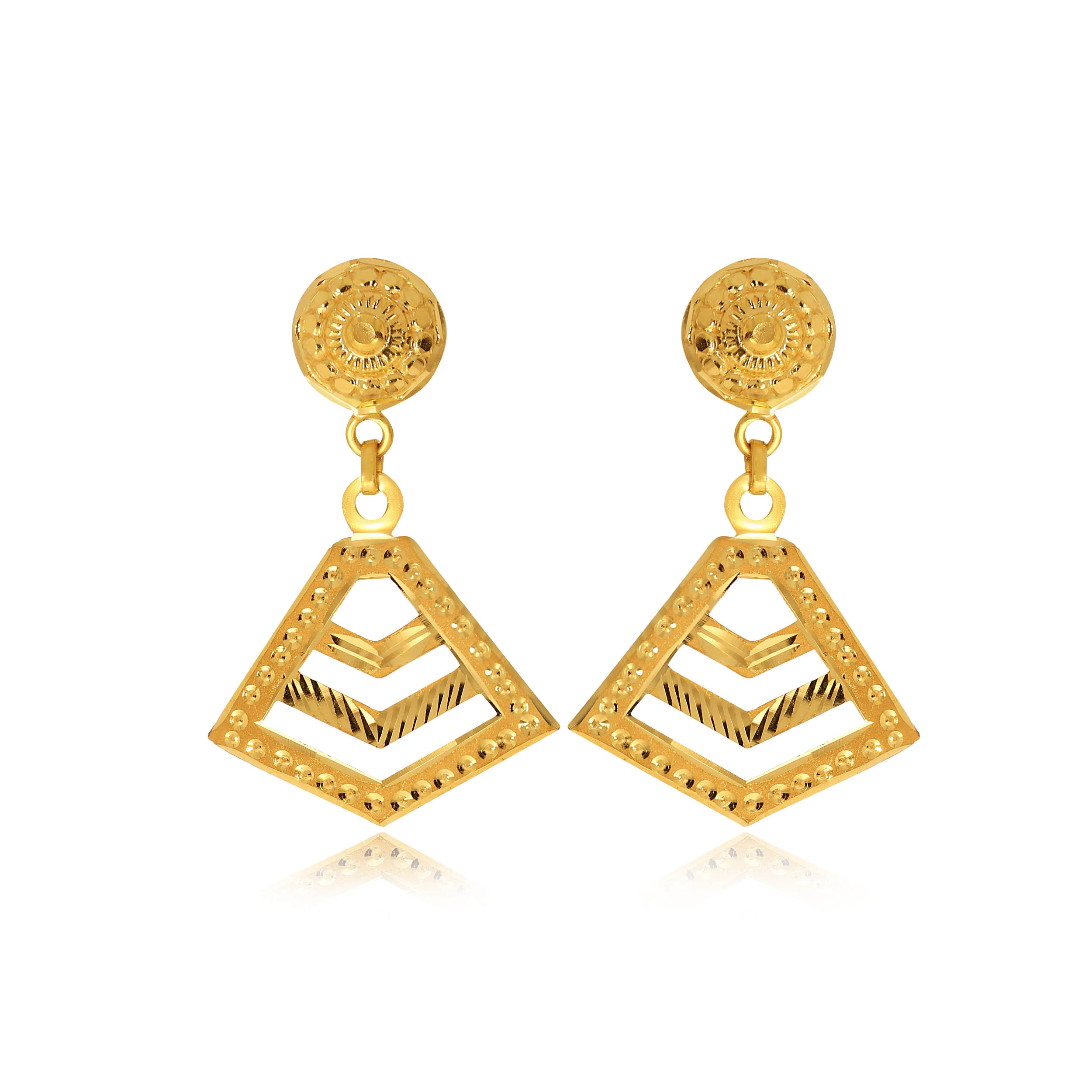 Pyramidal Splendour Gold Drop Earrings - Senco Gold and Diamonds