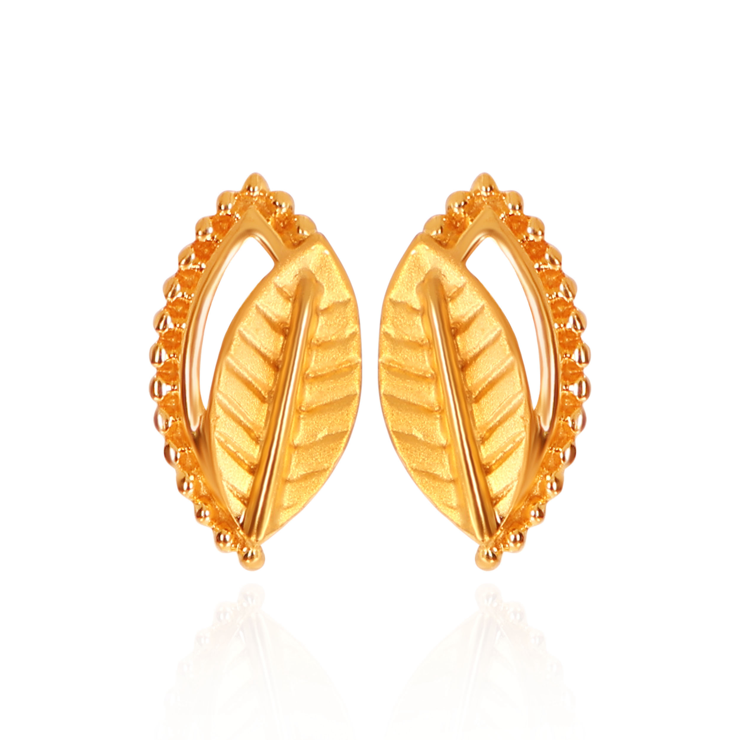 Botanic Vein Leaf Gold Studs - Senco Gold and Diamonds