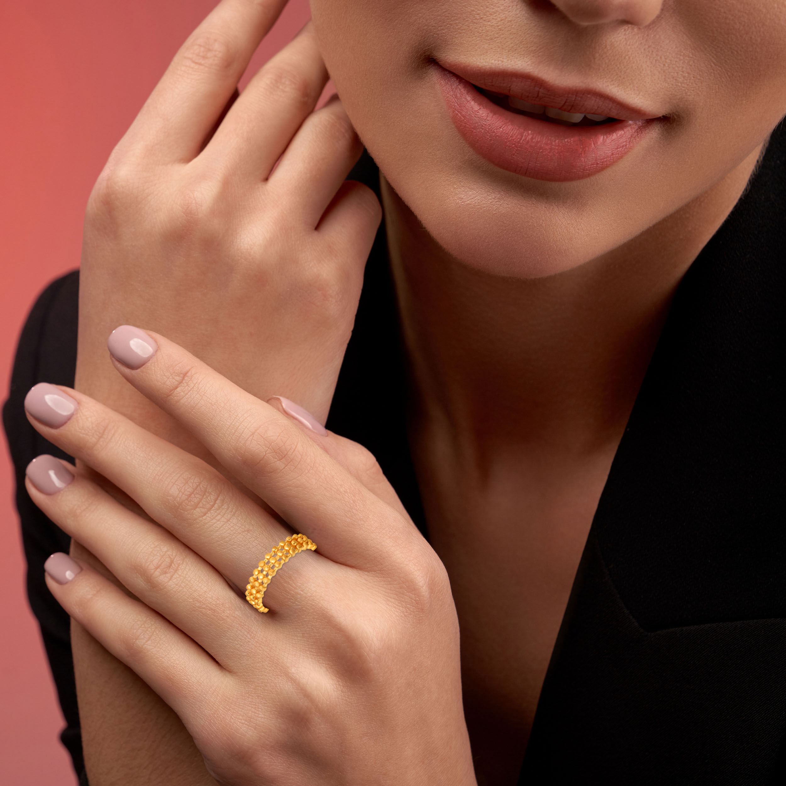 Triple Row Beaded Gold Ring - Senco Gold and Diamonds