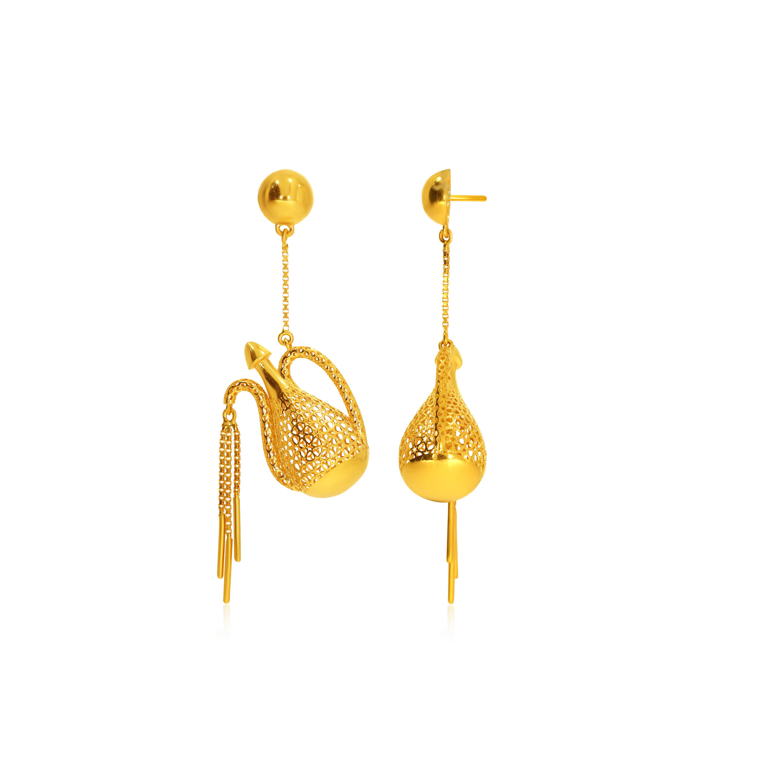 Beauteous Flow Gold Long Earrings - Senco Gold and Diamonds