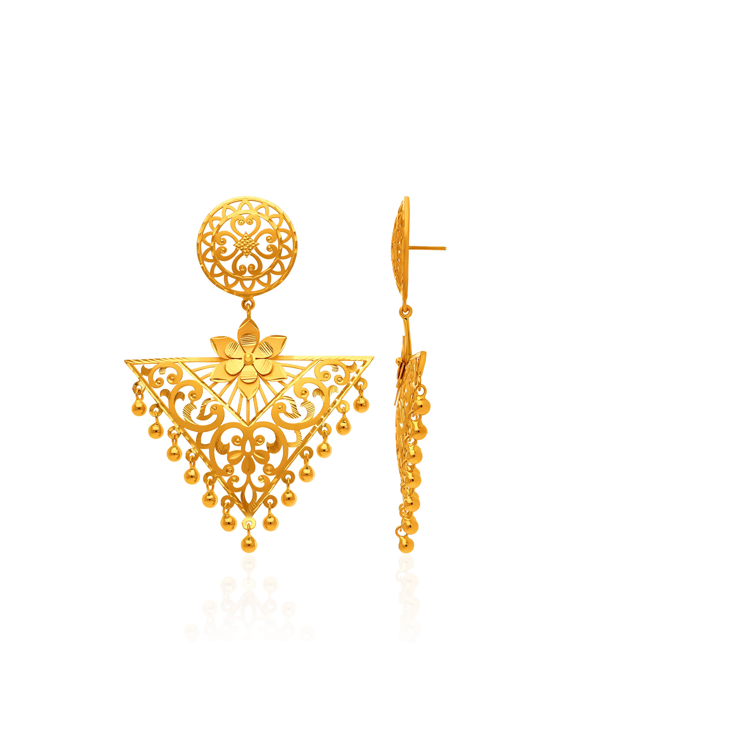 Triangular Tapestry Gold Drop Earrings - Senco Gold and Diamonds