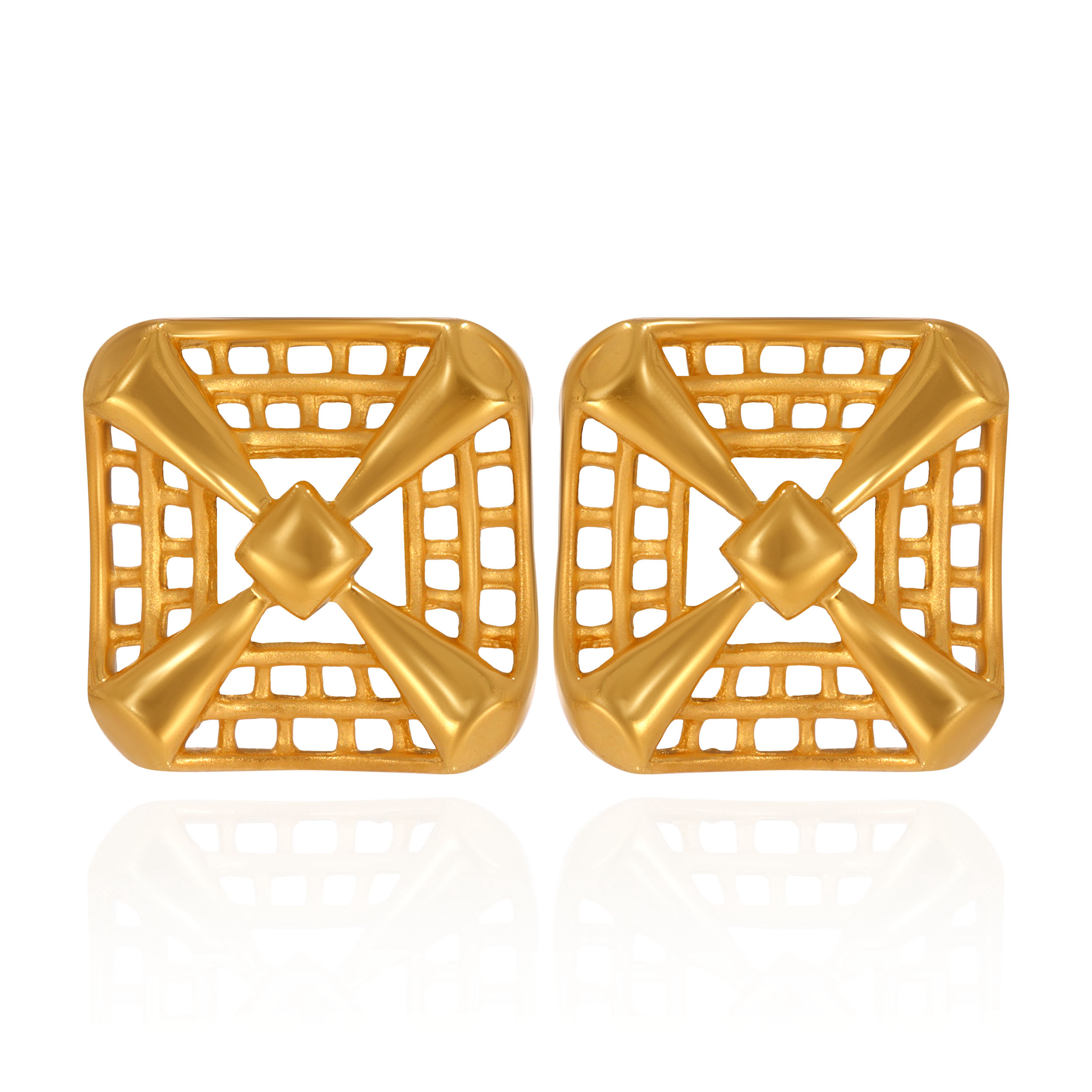Chic Gridline Gold Studs - Senco Gold and Diamonds