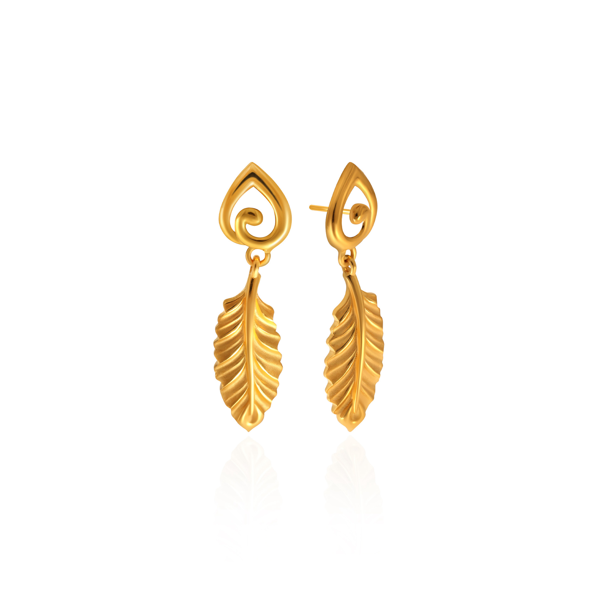 Dangling Leaf Gold Drop Earrings - Senco Gold and Diamonds