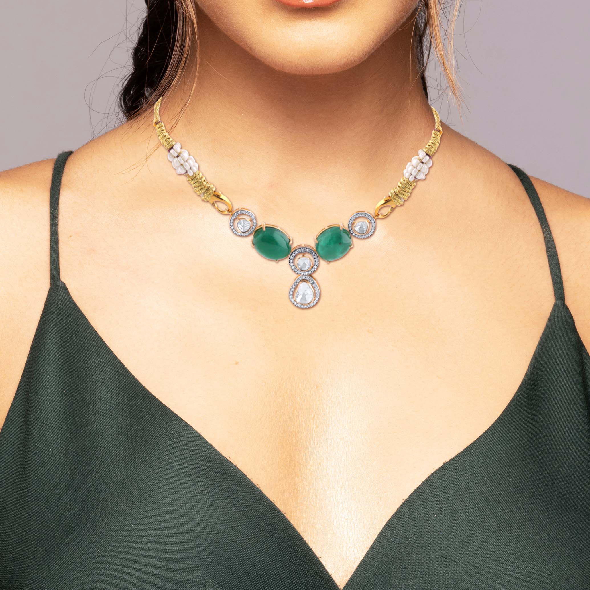 Emerald Dewdrop Polki Diamond Pendant - Senco Gold and Diamonds