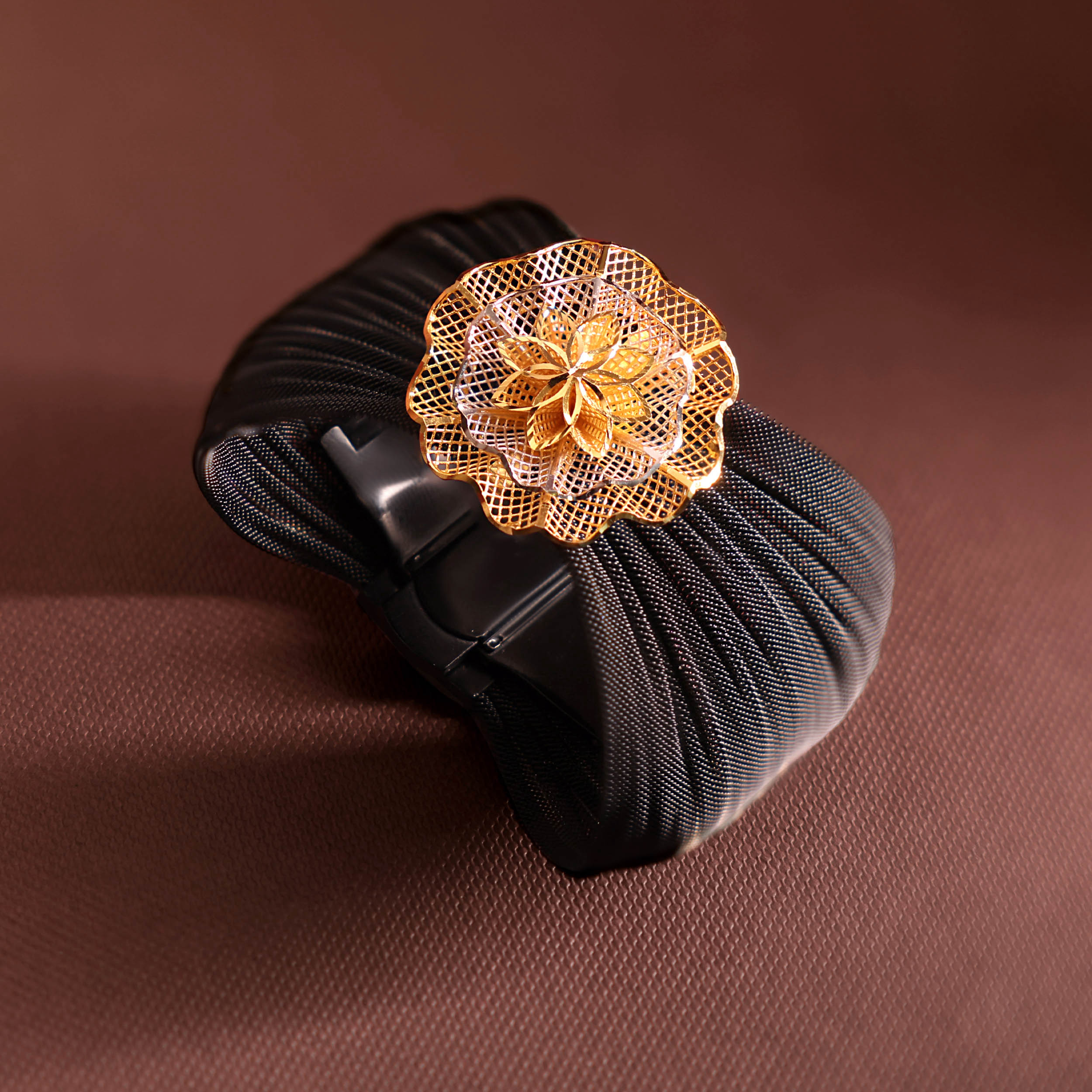 Black Woven Statement Gold Chur Bangle - Senco Gold and Diamonds