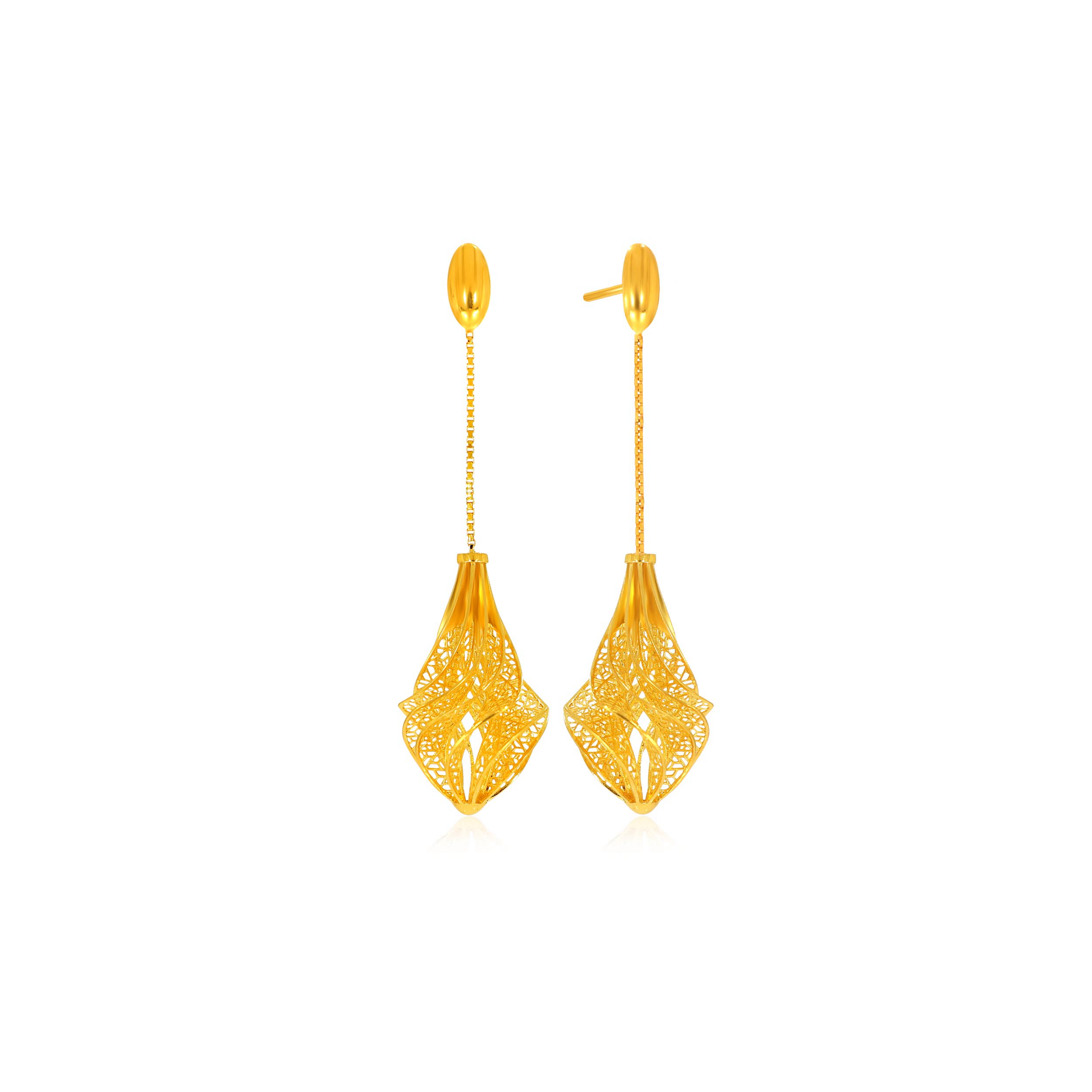 Intricate Swirl Gold Long Earrings - Senco Gold and Diamonds