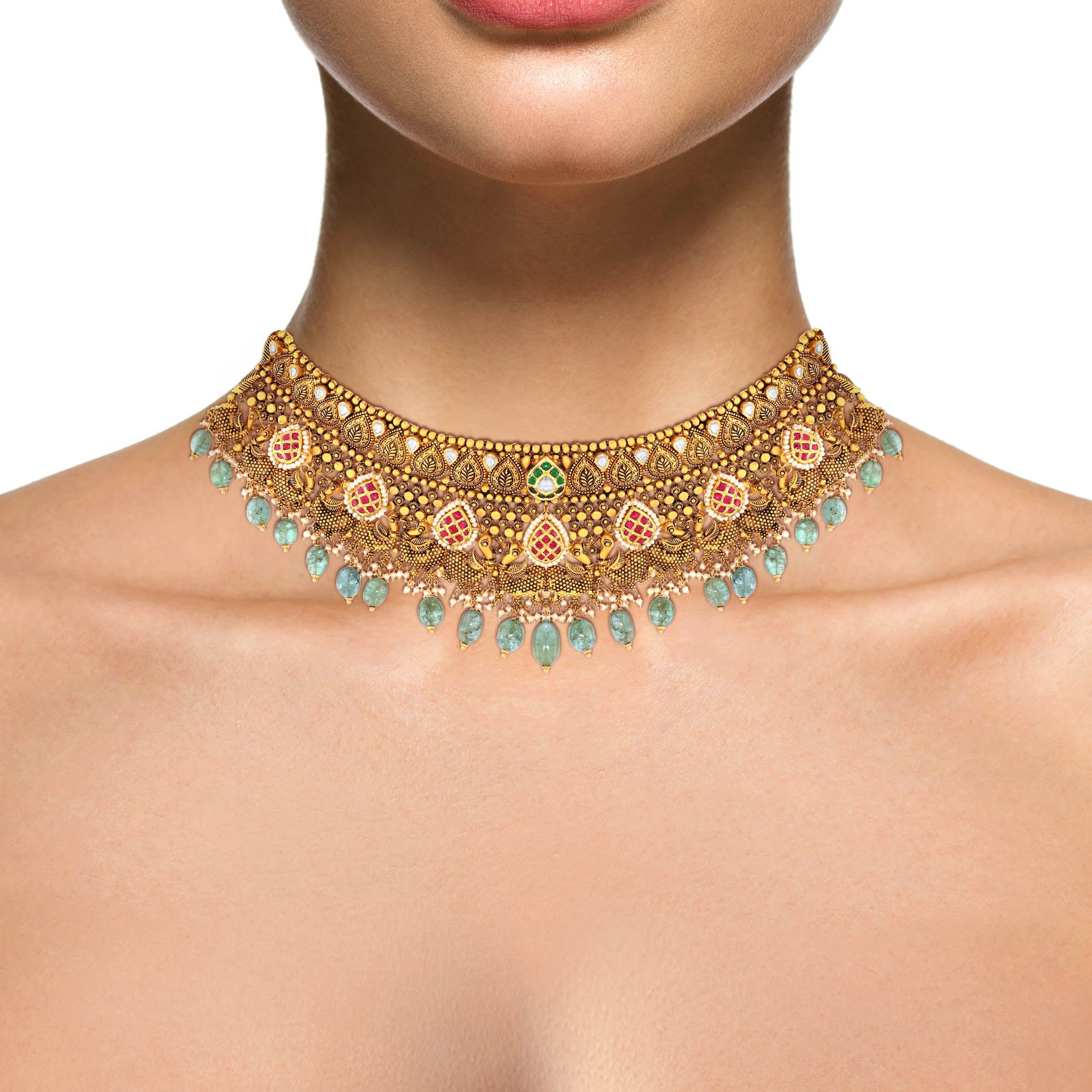 22K Yellow Gold Kundan Necklace-GN-D000788412 - Senco Gold and Diamonds