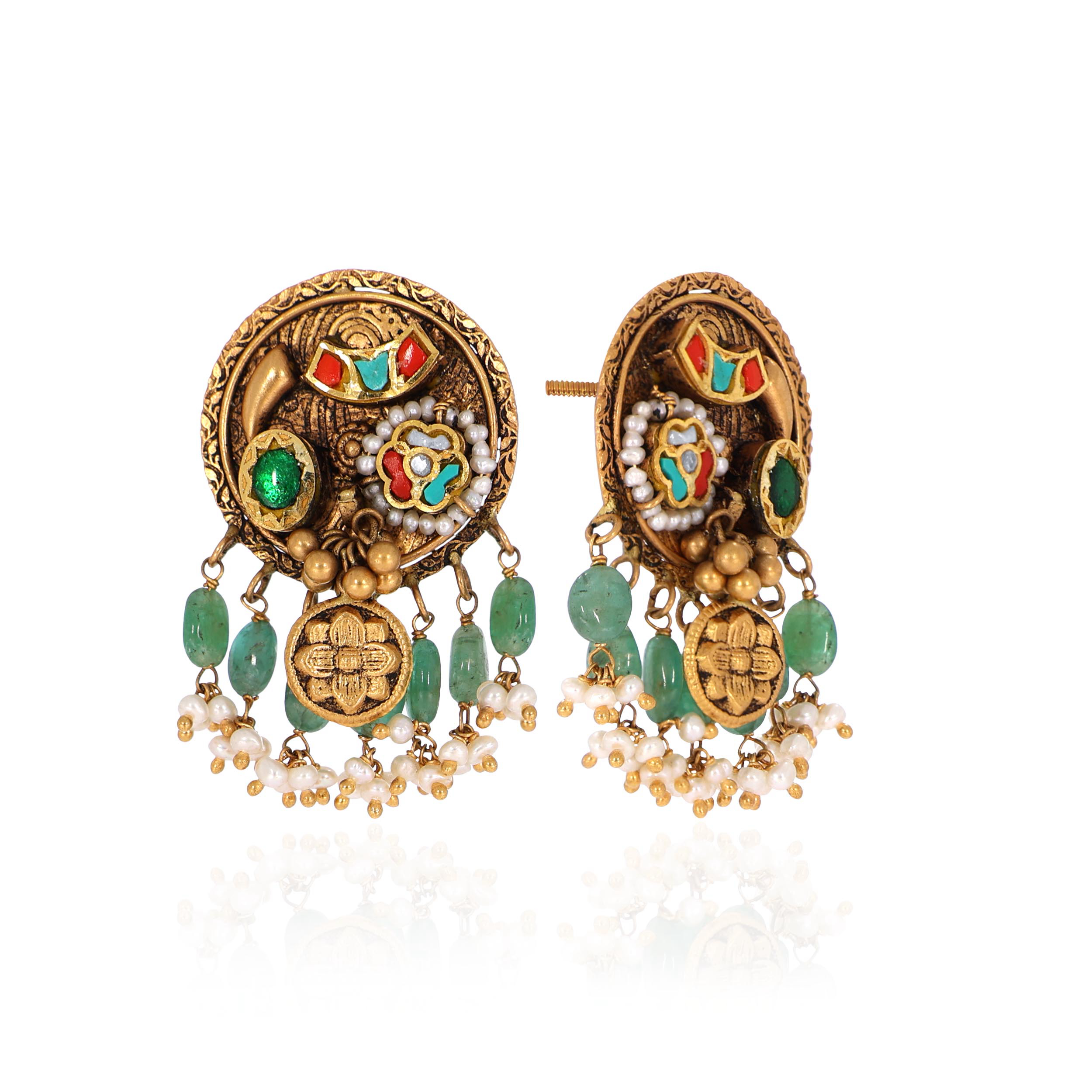 22K Yellow Gold Kundan Earrings-GPGN-D000782901 - Senco Gold and Diamonds
