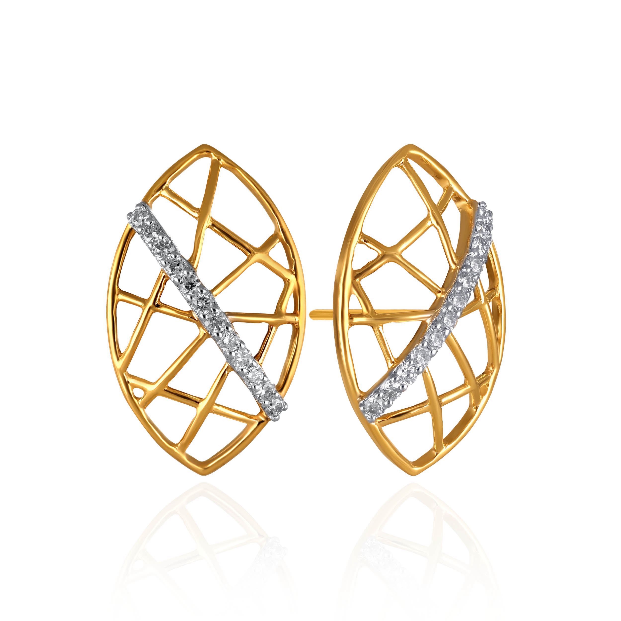 Crisscross Leaf Diamond Studs - Senco Gold and Diamonds