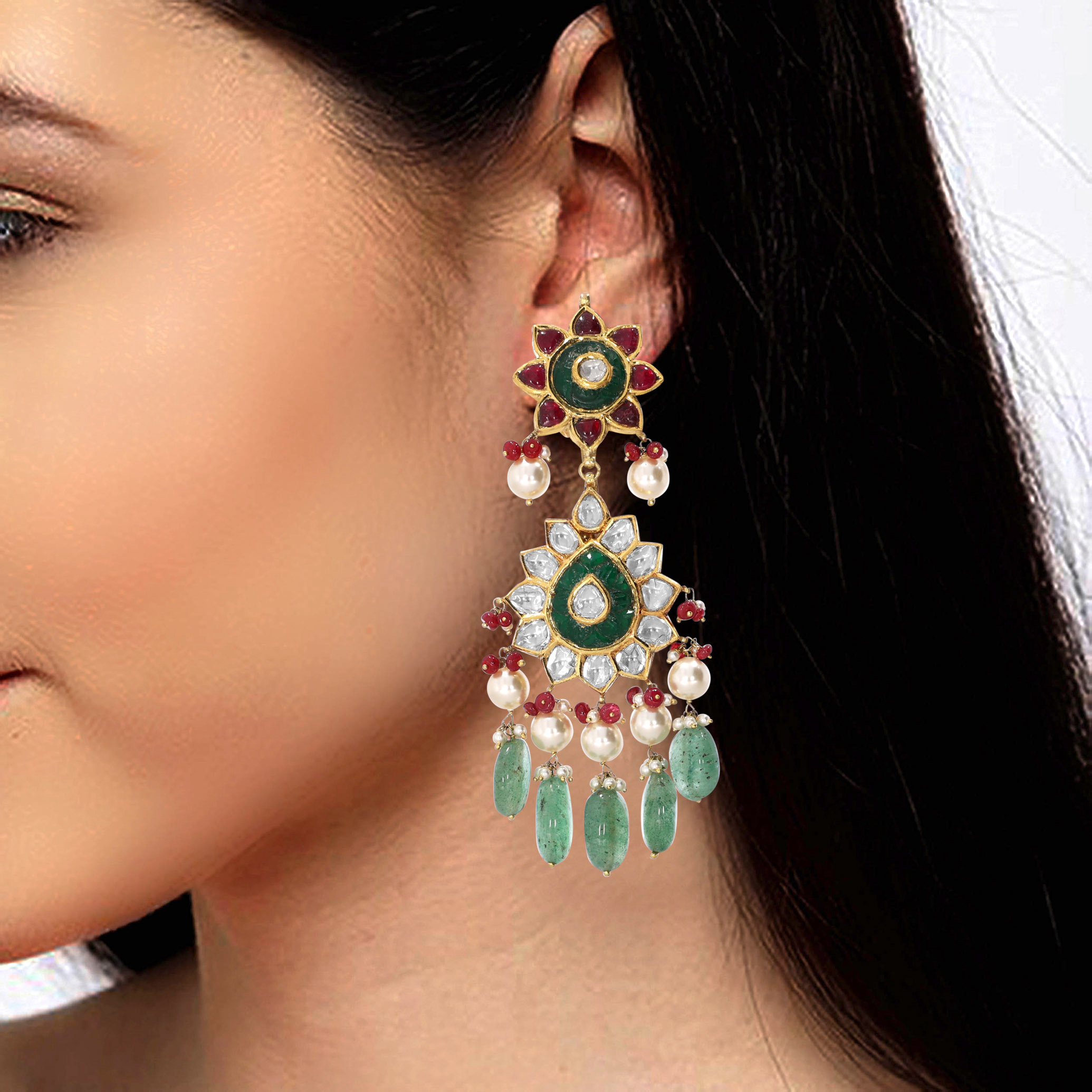 Bridal Bliss Gold Kundan Danglers - Senco Gold and Diamonds