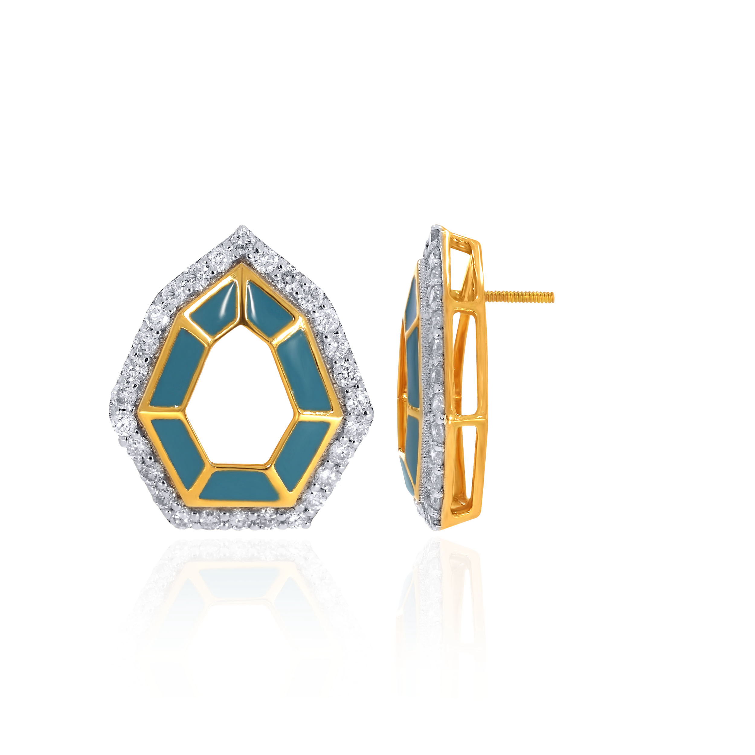 Azure Halo Diamond Enamel Studs - Senco Gold and Diamonds